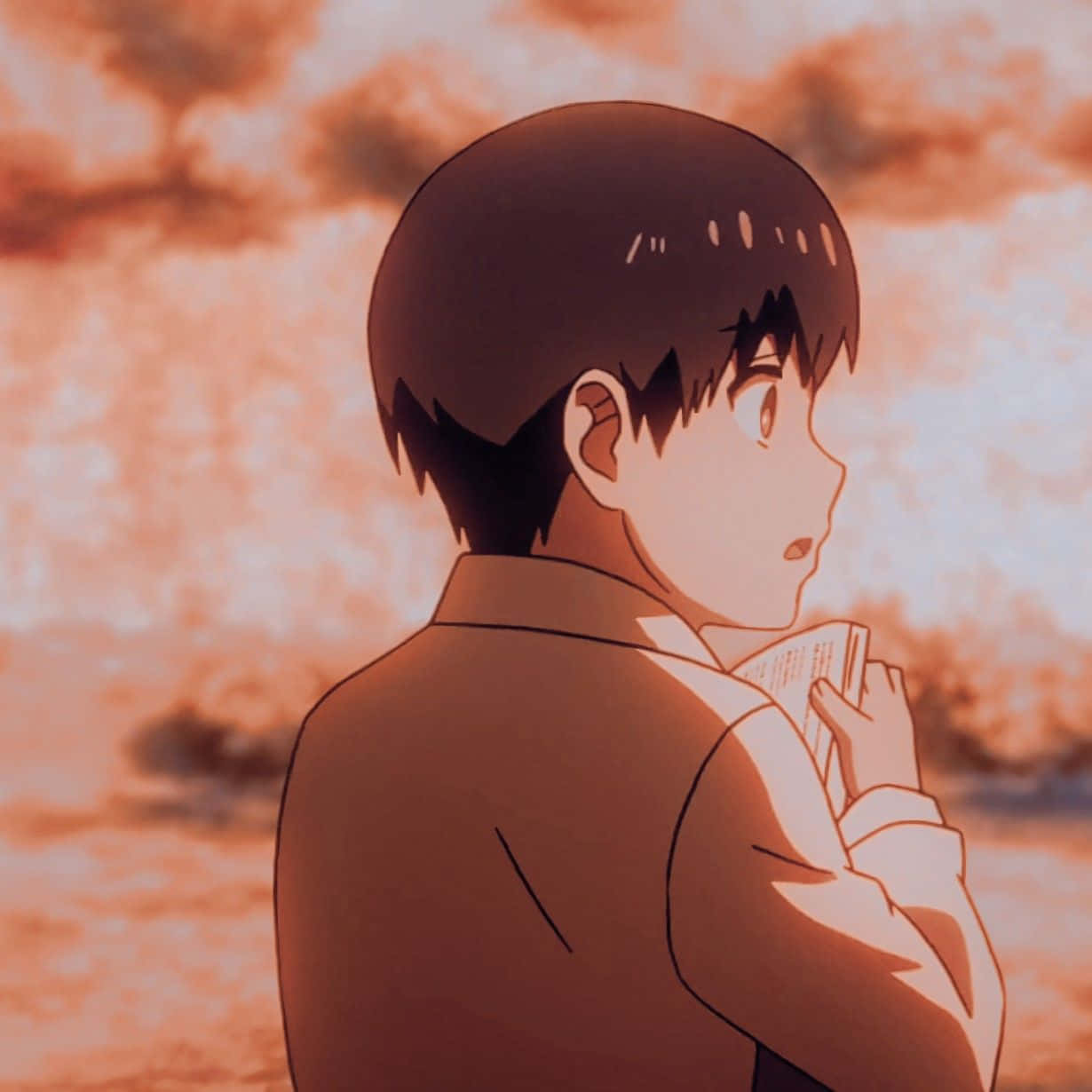 《東京喰種》第一季年輕金木研頭像，穿校服，夕陽背景
