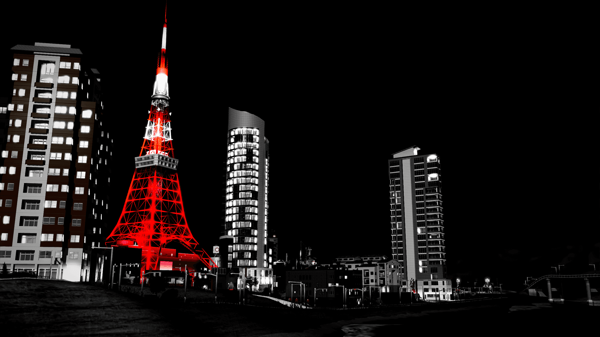 東京塔紅燈夜景背景 壁紙