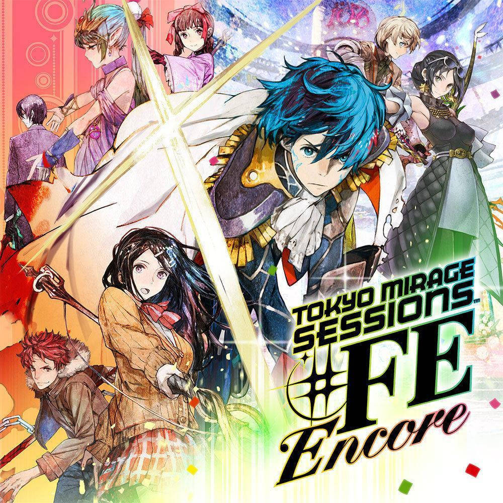 東京迷城 #FE Encore海報 壁紙 — 充滿活力的動漫角色，以動態姿勢呈現，帶有發光效果和色彩繽紛的背景元素。
