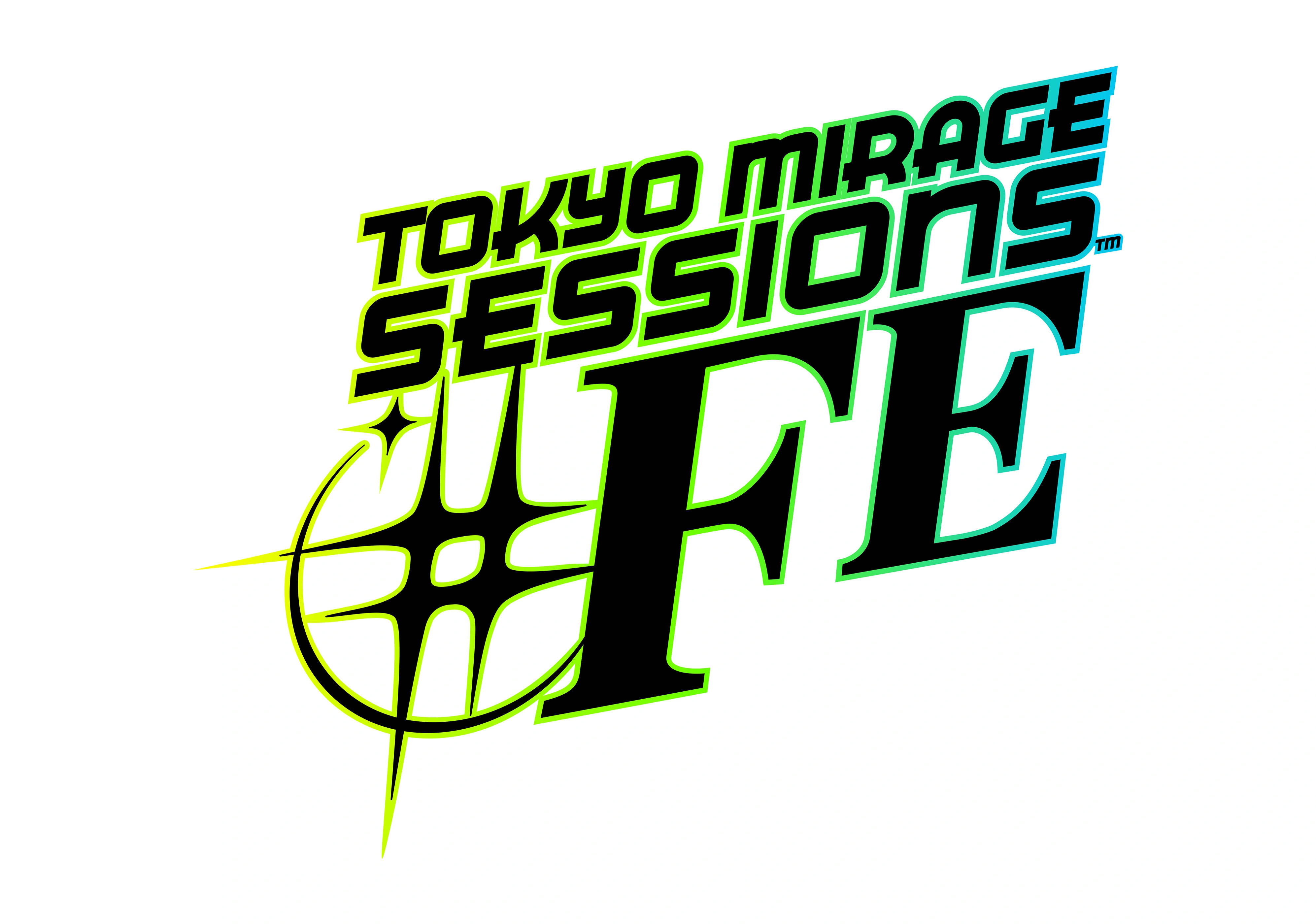 東京迷幻會話 Logo 白底版 壁紙 — 為《Tokyo Mirage Sessions FE》設計的醒目風格標誌，採用螢光綠和青色輪廓，白色背景。