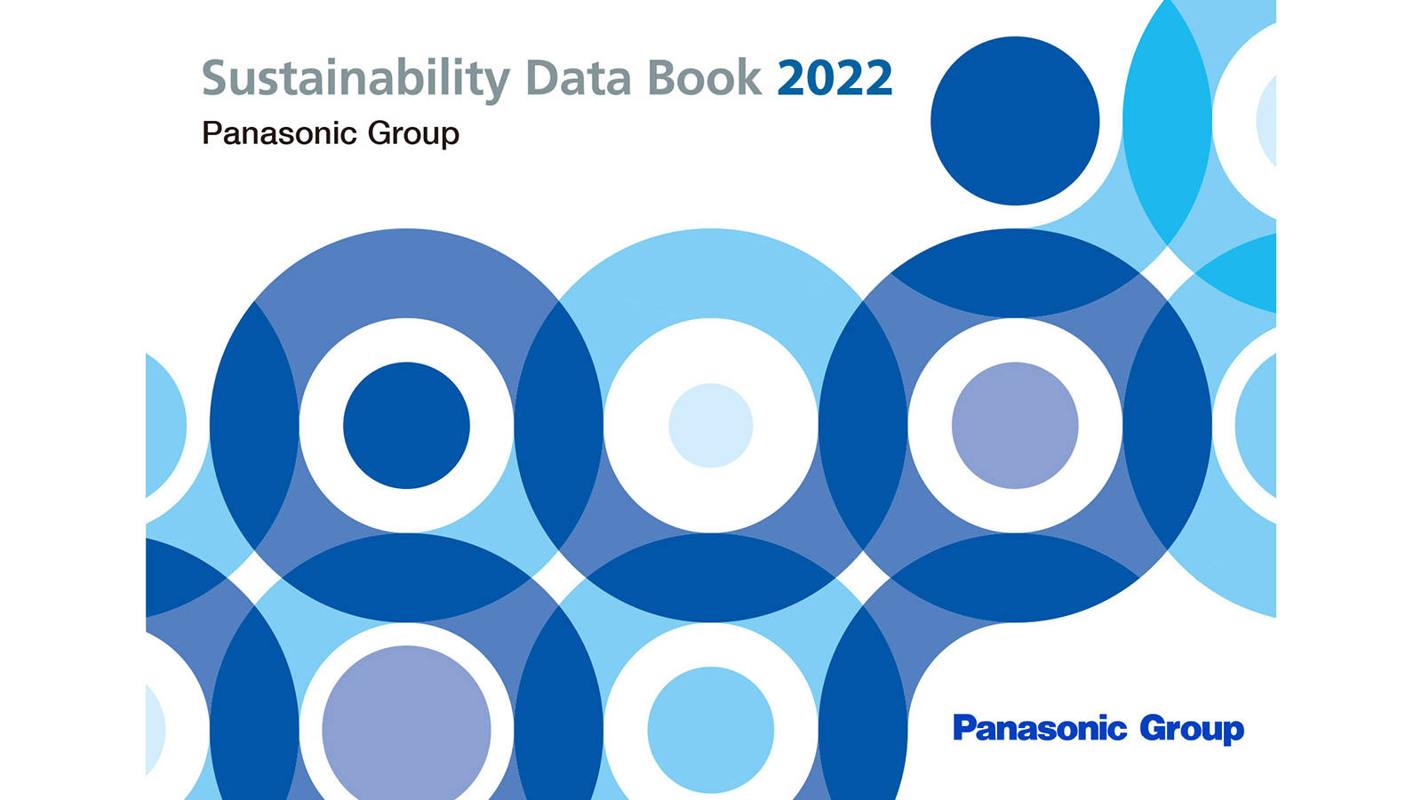 Panasonic Group 2022 年可持續發展數據手冊封面，帶有藍白圓形圖案。