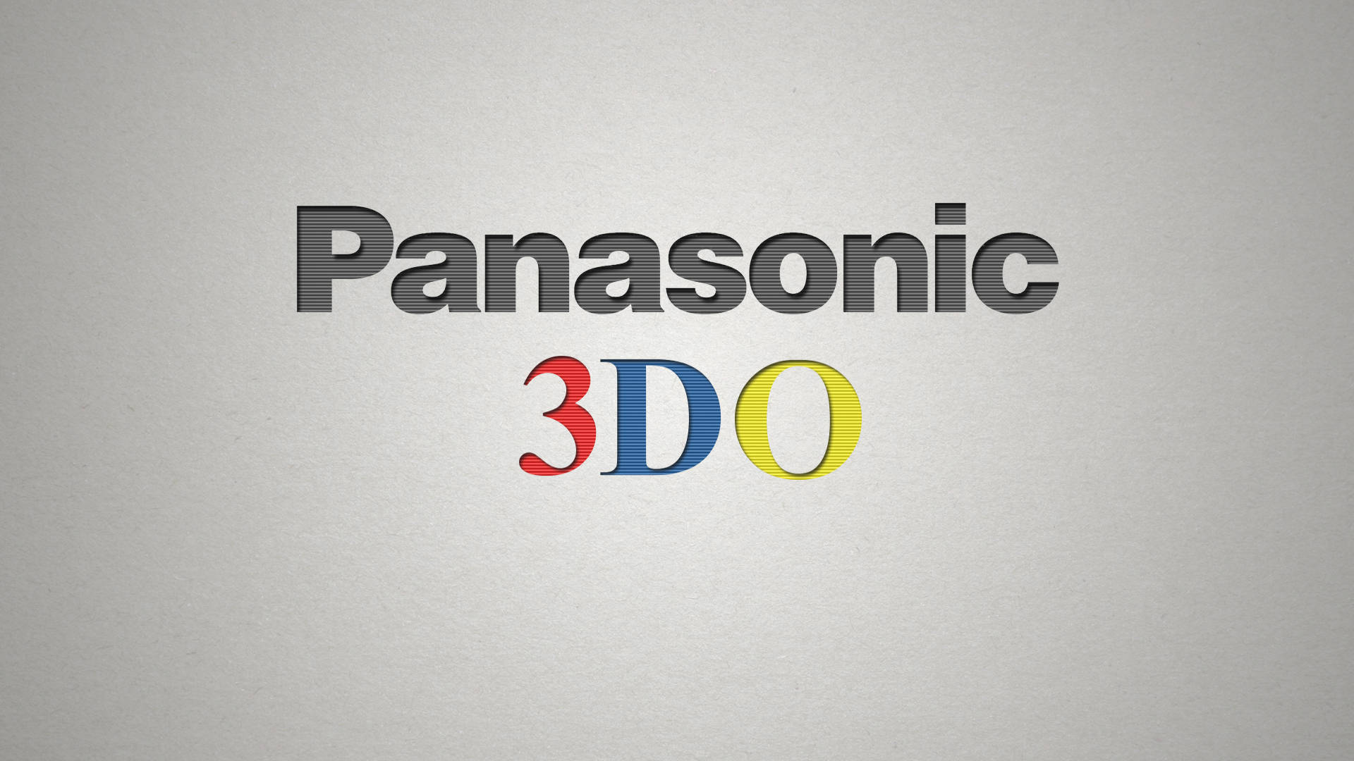 Panasonic 3DO 標誌，帶有彩色3D字母，背景為紋理灰色。