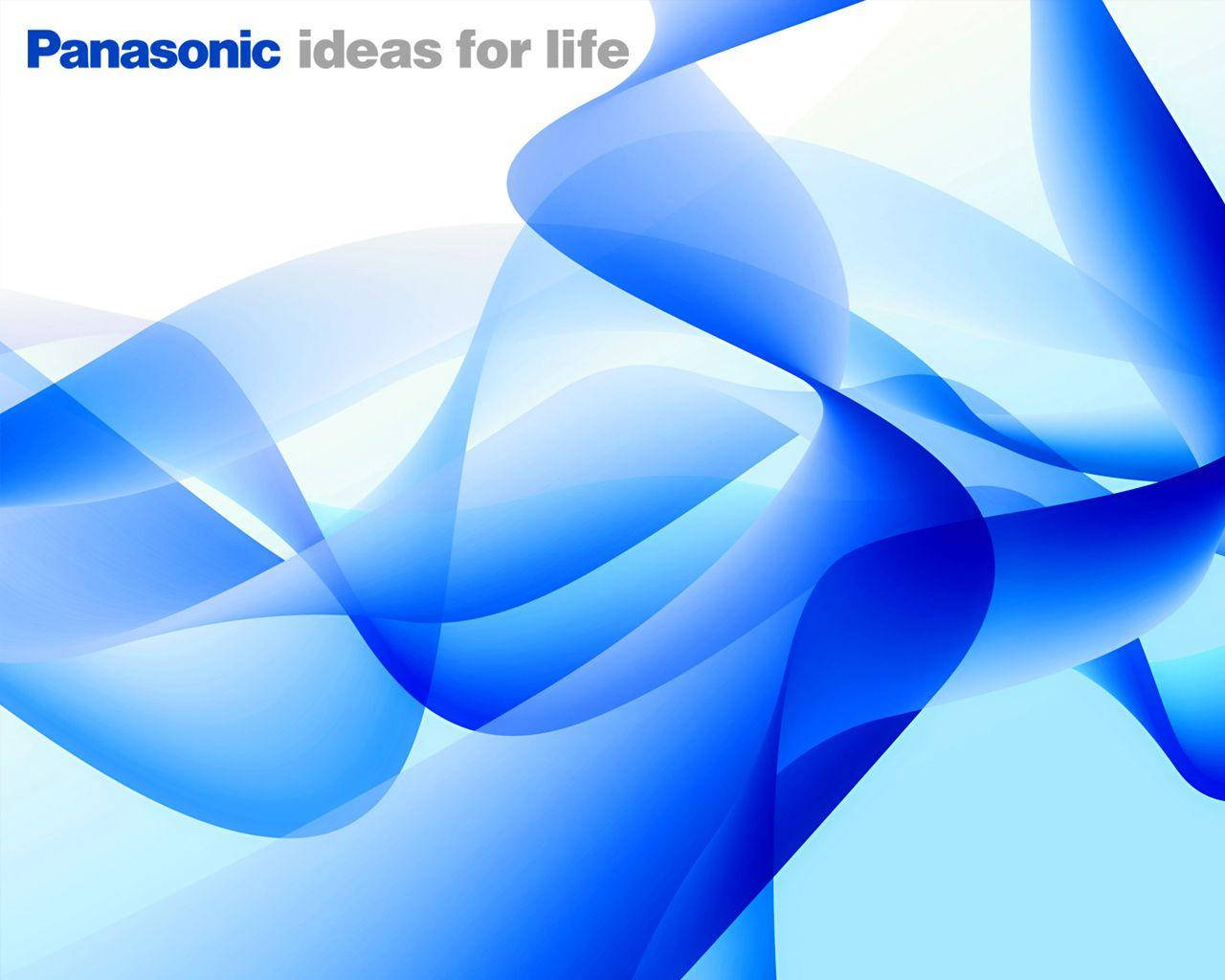 帶有 Panasonic 標誌和標語的抽象藍色波浪圖案