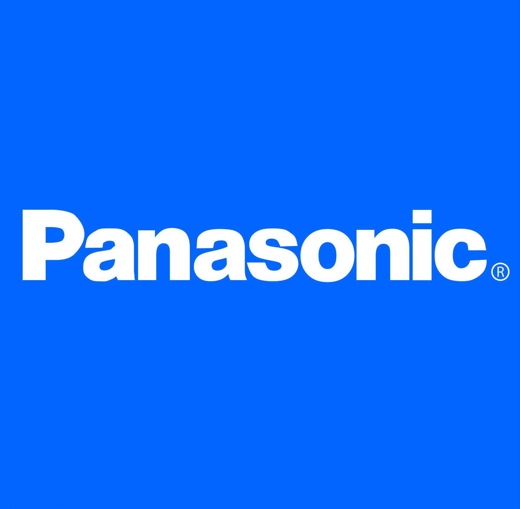 藍色背景上白色文字的Panasonic品牌標誌
