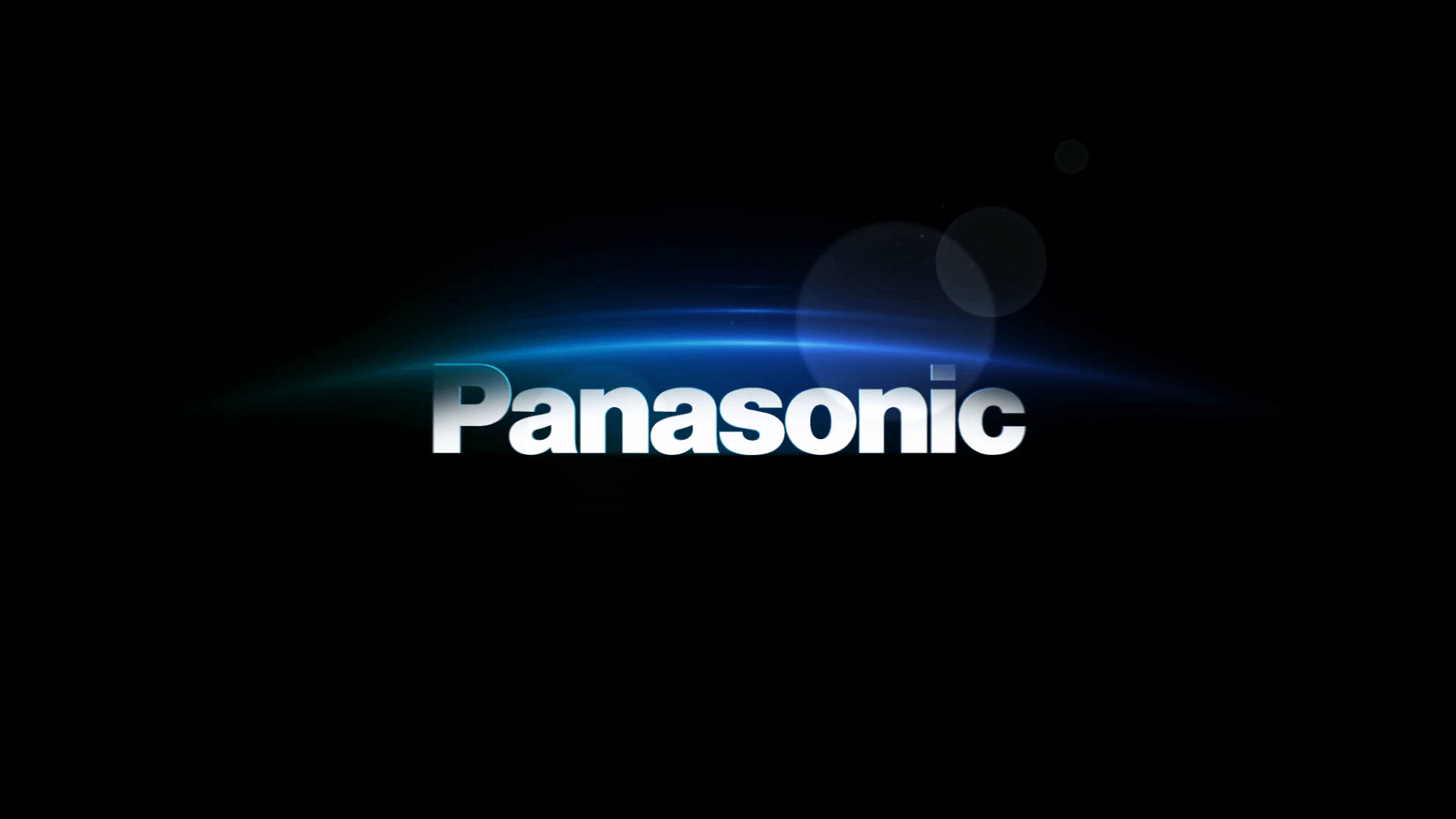 Panasonic 標誌在黑色背景上帶有藍色光條