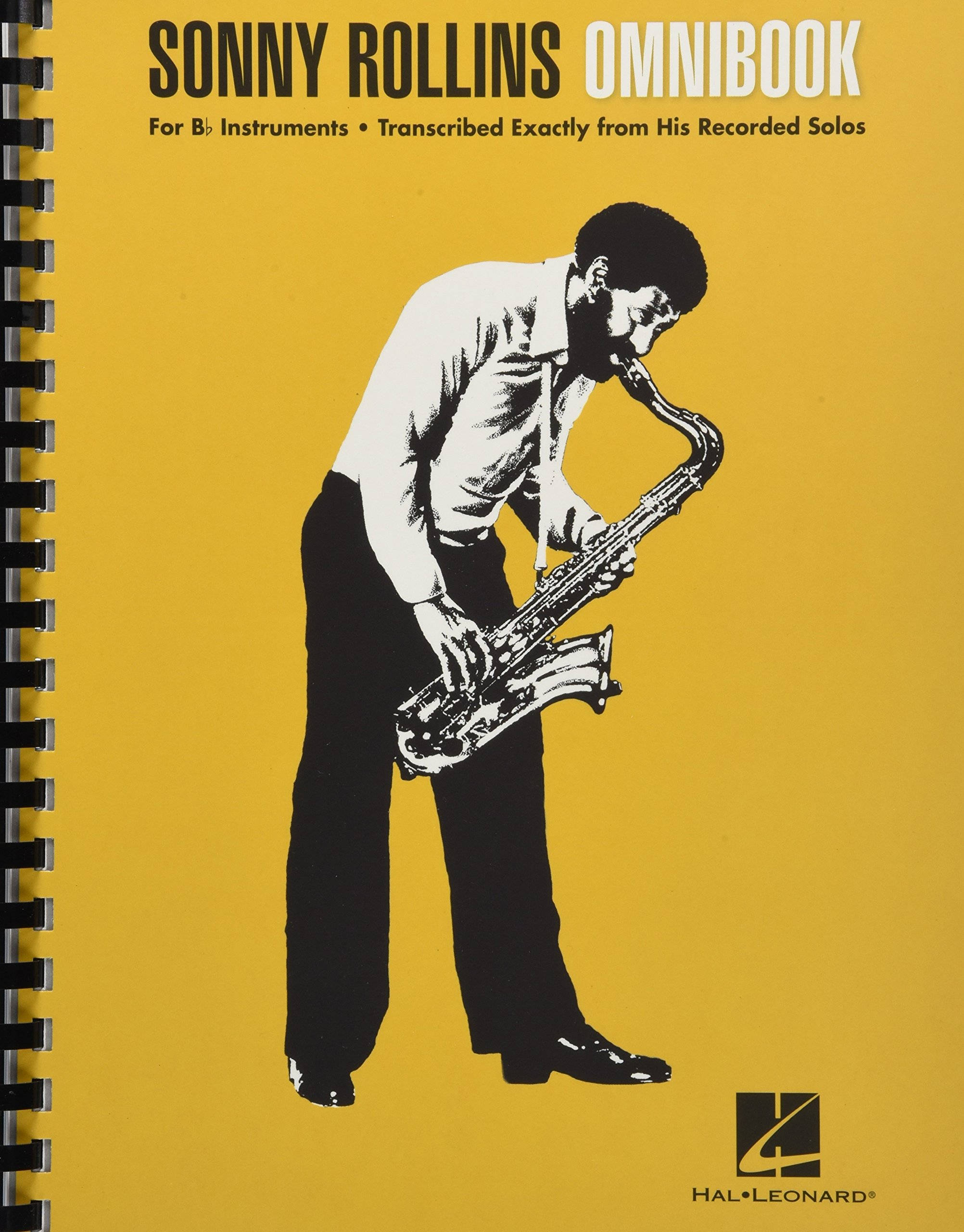 松尼·羅林斯《Omnibook: For B-Flat Instruments》封面 壁紙 — 一幅大膽的黑白插圖，描繪爵士薩克斯風手桑尼·羅林斯在鮮黃色背景上演奏。