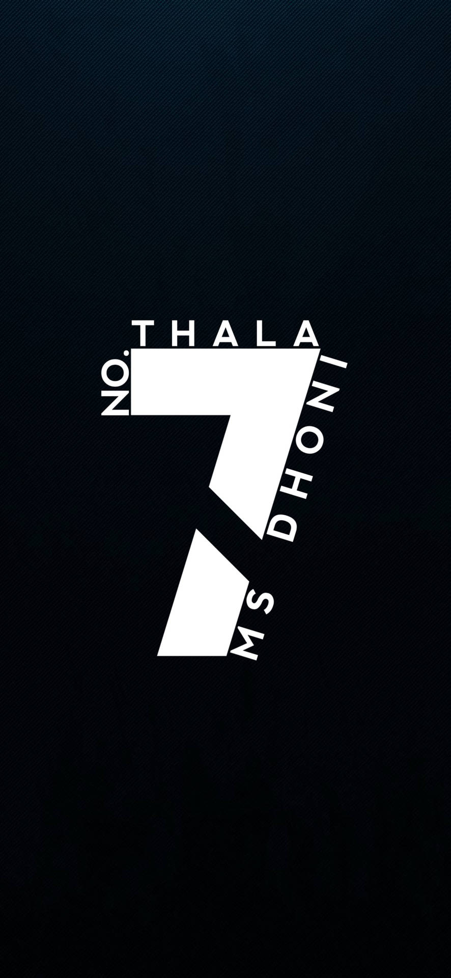 白色數字七標誌，帶有文字 no thala ms dhoni，在深色背景上