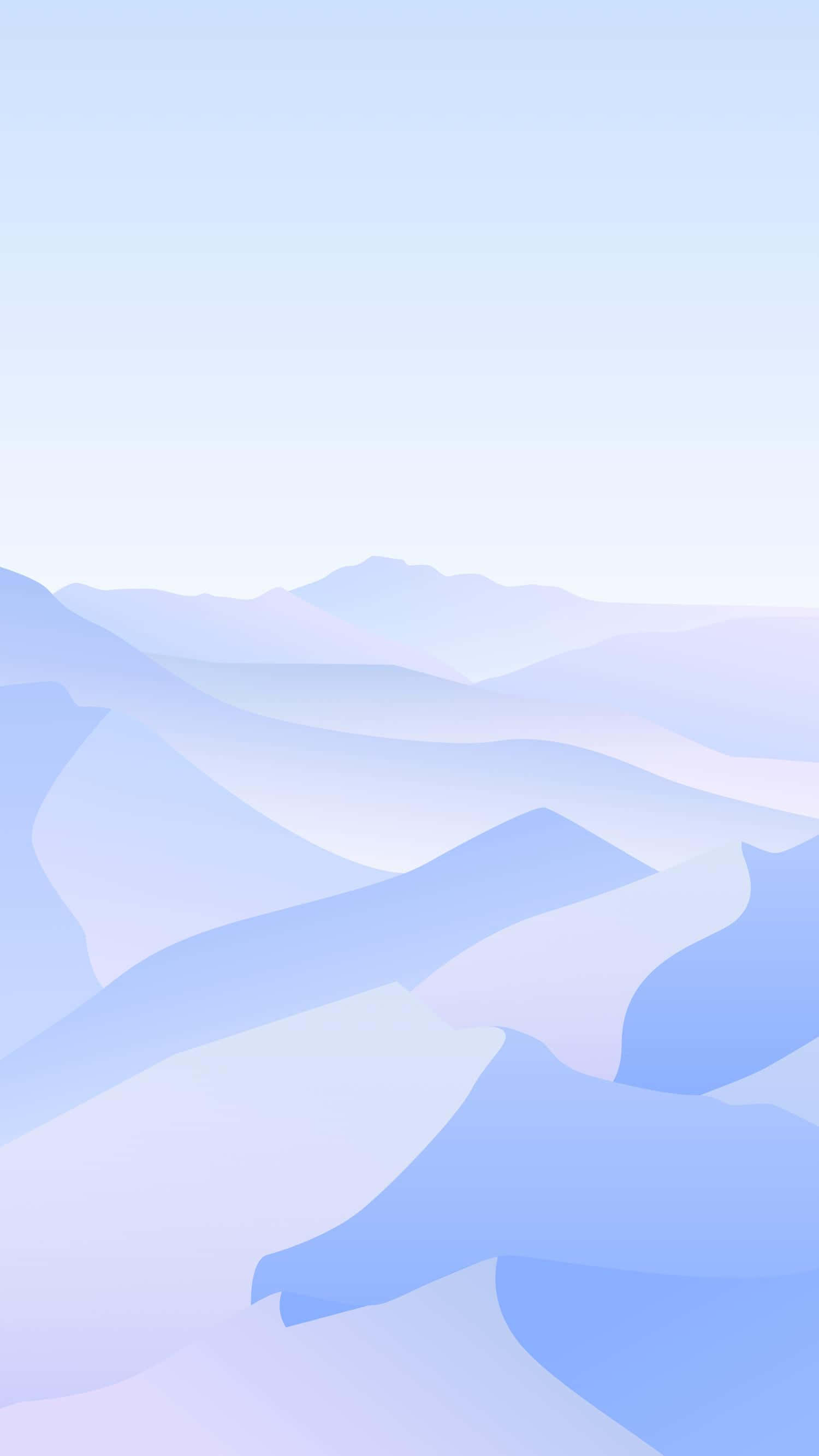 Minimalist Phone 桌布 壁紙 — 柔和分層的山脈在極簡數位插圖中逐漸融入朦朧的淡藍色天空。
