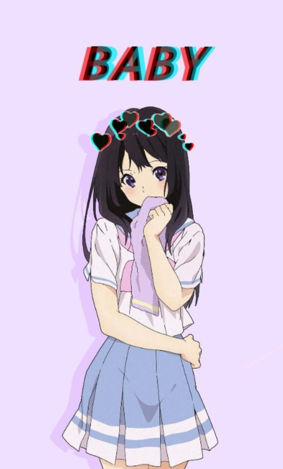 穿著校服的動漫女孩，頭上有心形光環和「BABY」文字。