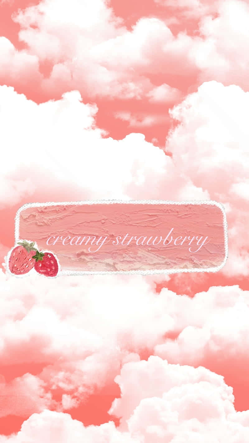 粉紅雲朵配上奶油草莓甜品標籤和新鮮草莓。