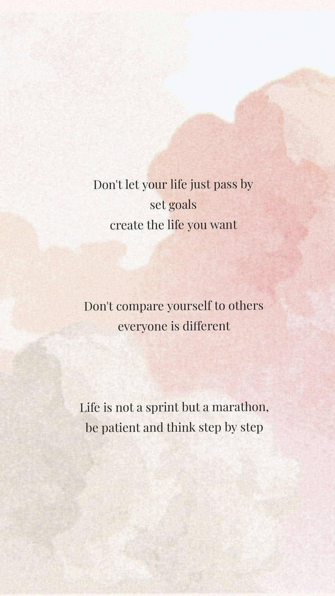Minimalist Quote 桌布 壁紙 — 柔和嘅粉紅色同米色水彩渲染框住關於設定目標同耐性嘅勵志文字。