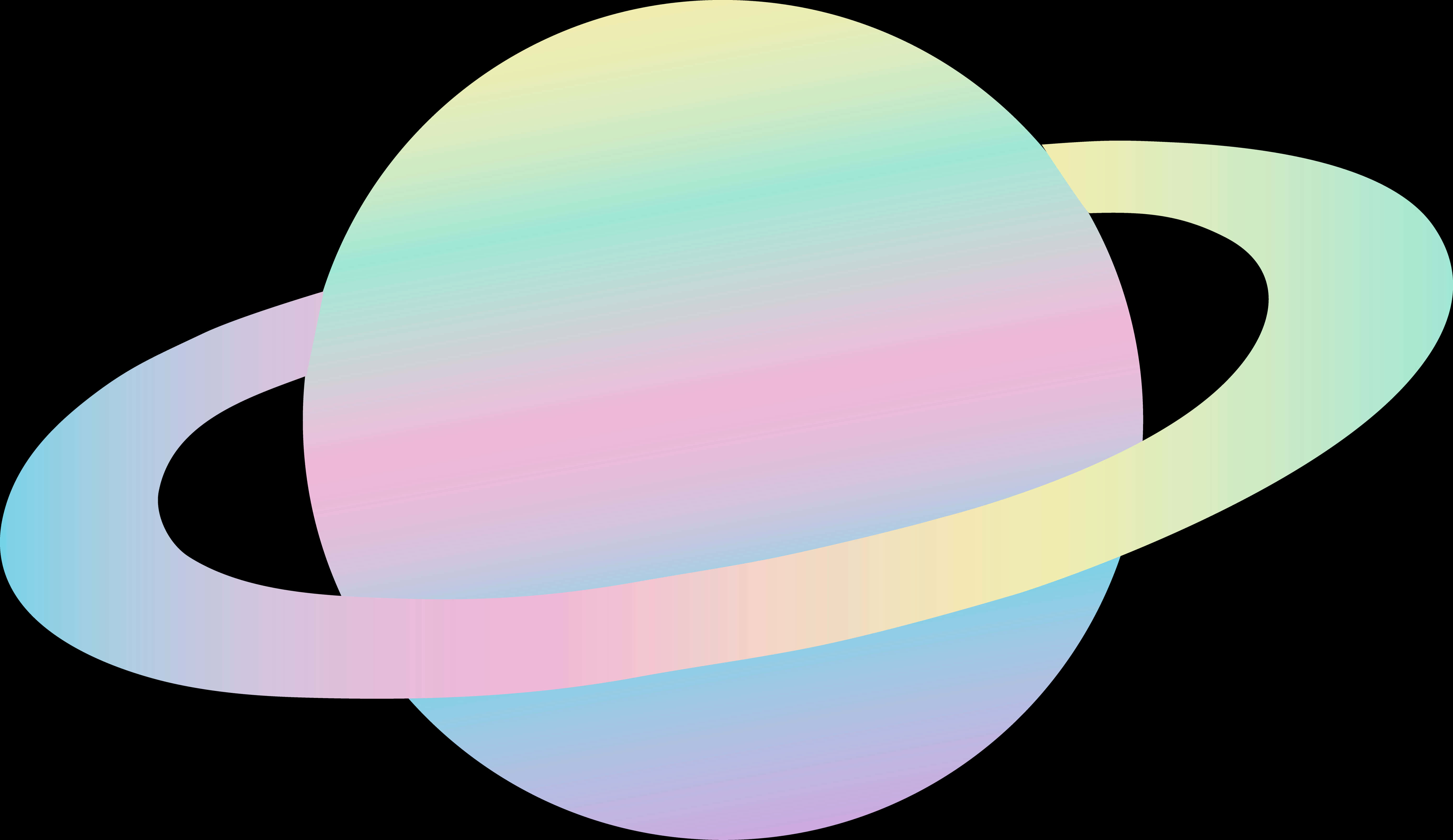 柔和土星插圖 壁紙 — 一顆風格化的行星，帶有柔和彩虹環，在黑色虛空中柔和發光。