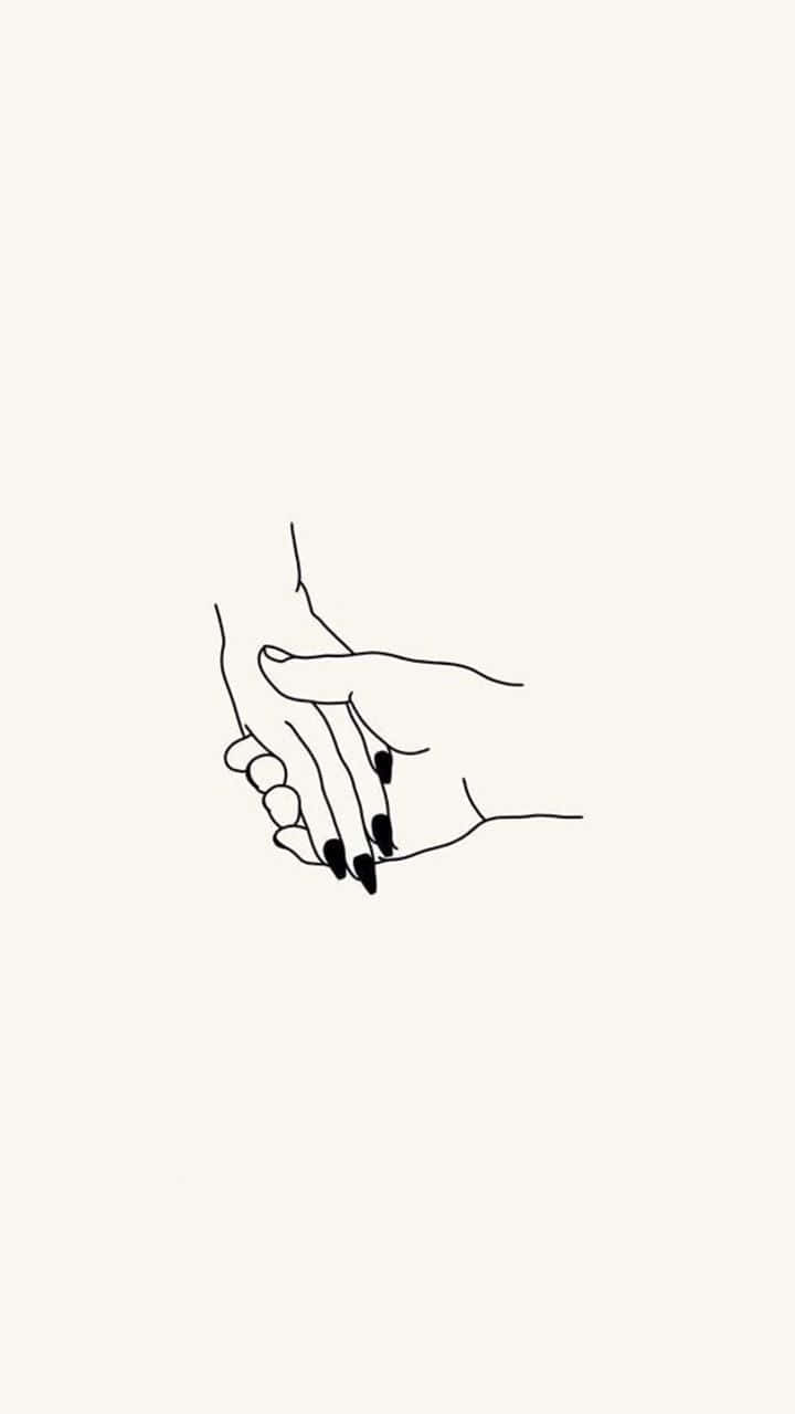 hand 桌布 壁紙 — 柔和奶油色背景上，兩隻手輕輕交握的極簡線條畫。