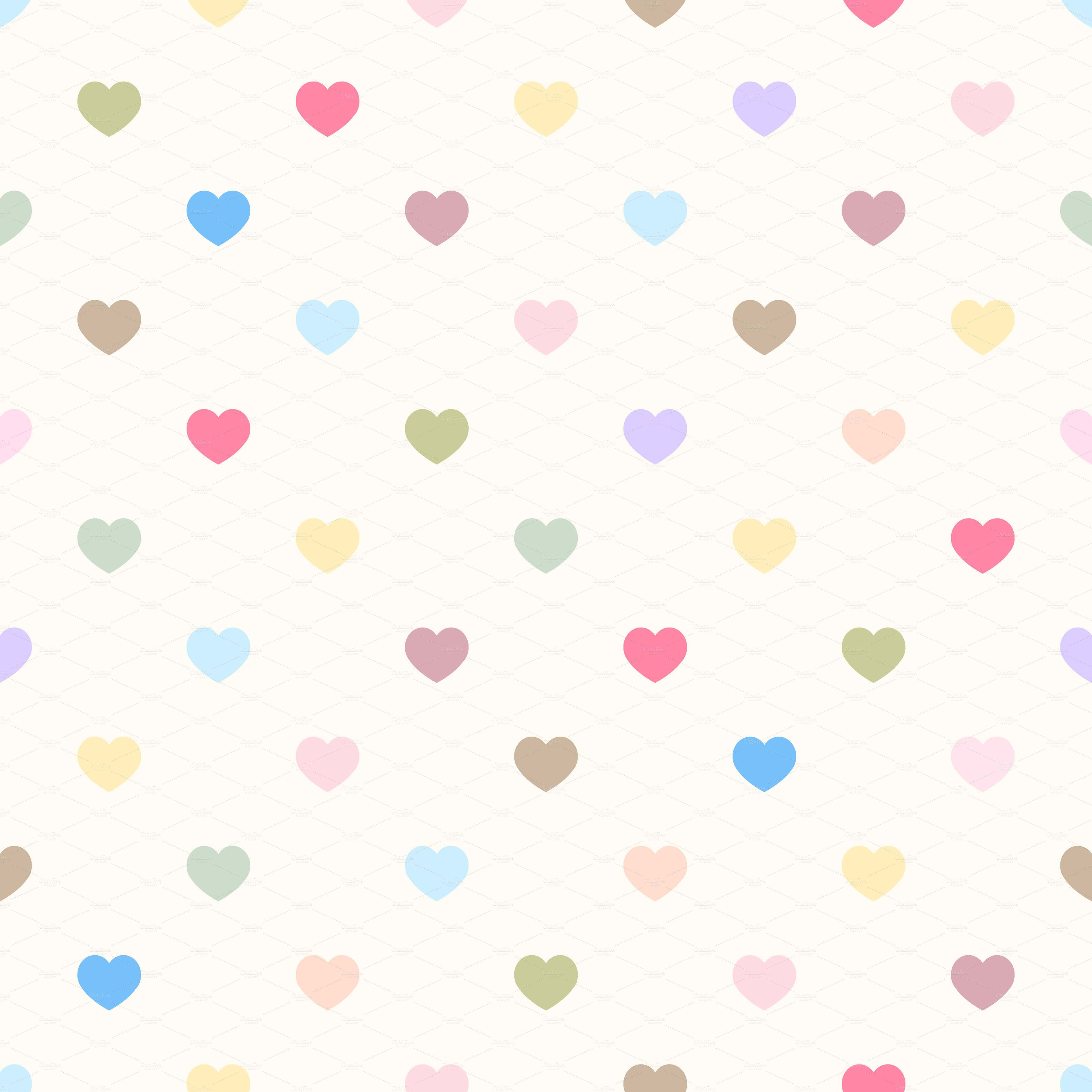Cute Heart 桌布 壁紙 — 柔和彩虹色調的粉彩心形輕輕漂浮在微妙的奶油色鑽石格紋圖案上。