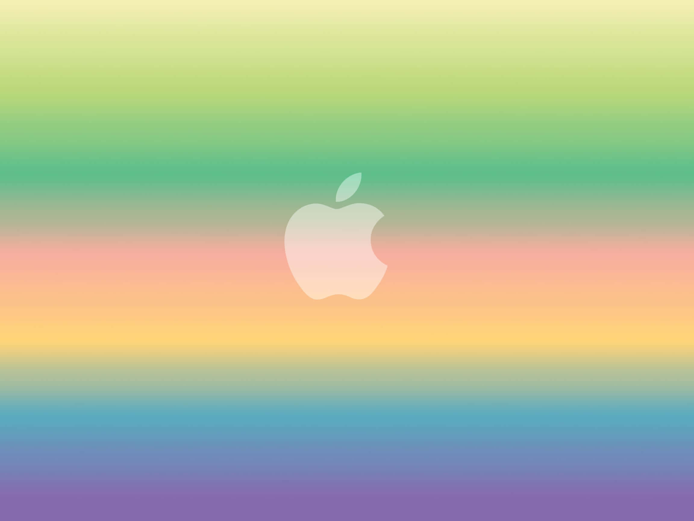 蘋果標誌 桌布 壁紙 — 柔和漸變彩虹背景，中央有一個微妙的白色Apple標誌。