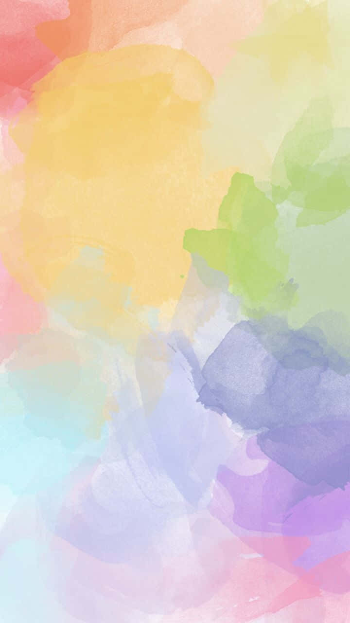 Yellow Painting 桌布 壁紙 — 柔和的水彩洗滌混合了粉紅、黃、綠和紫色的粉彩色調，形成夢幻般的抽象構圖。