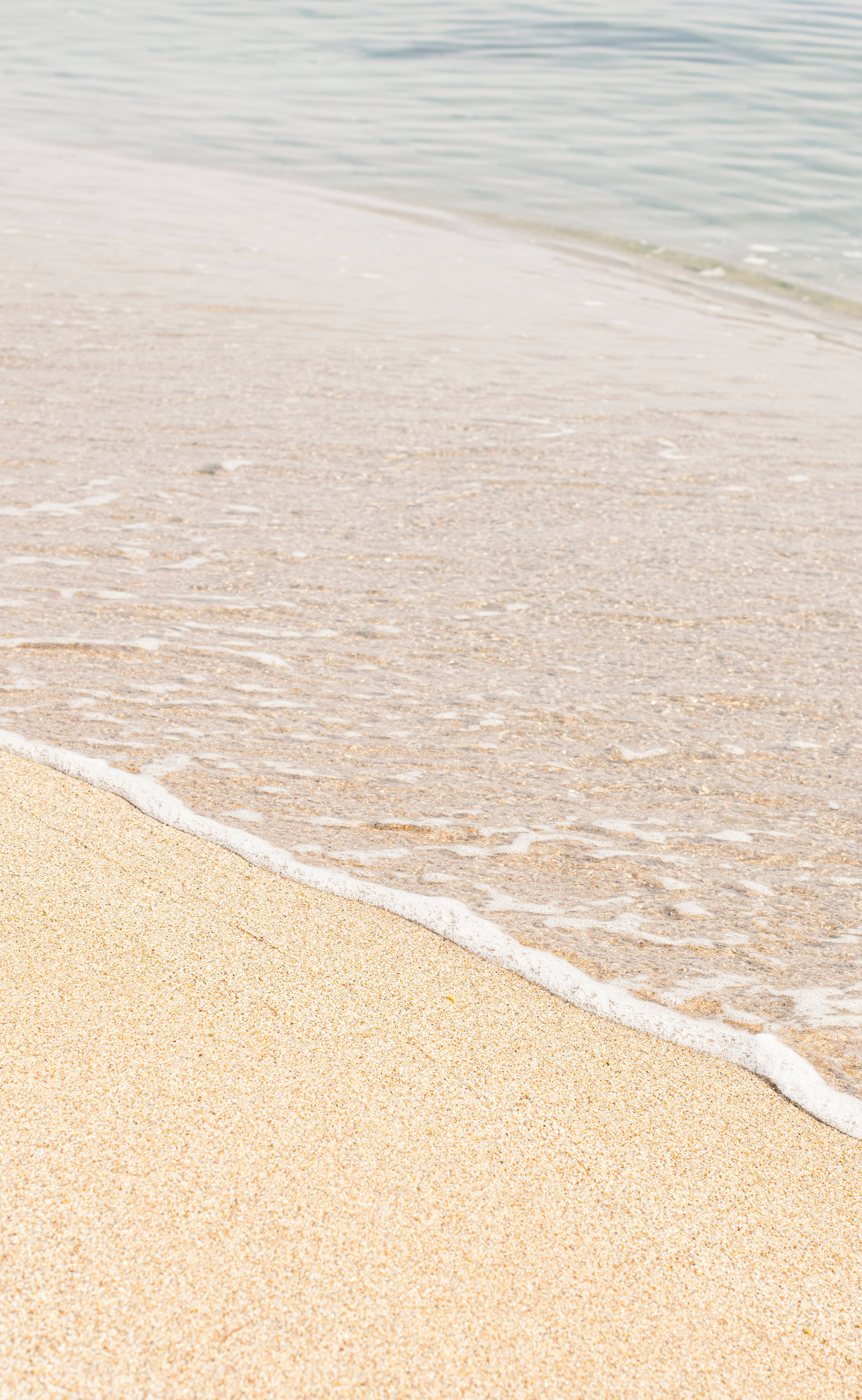 Beige Minimalist 桌布 壁紙 — 柔和的海浪輕輕拍打金色沙灘，營造出寧靜的海岸場景。