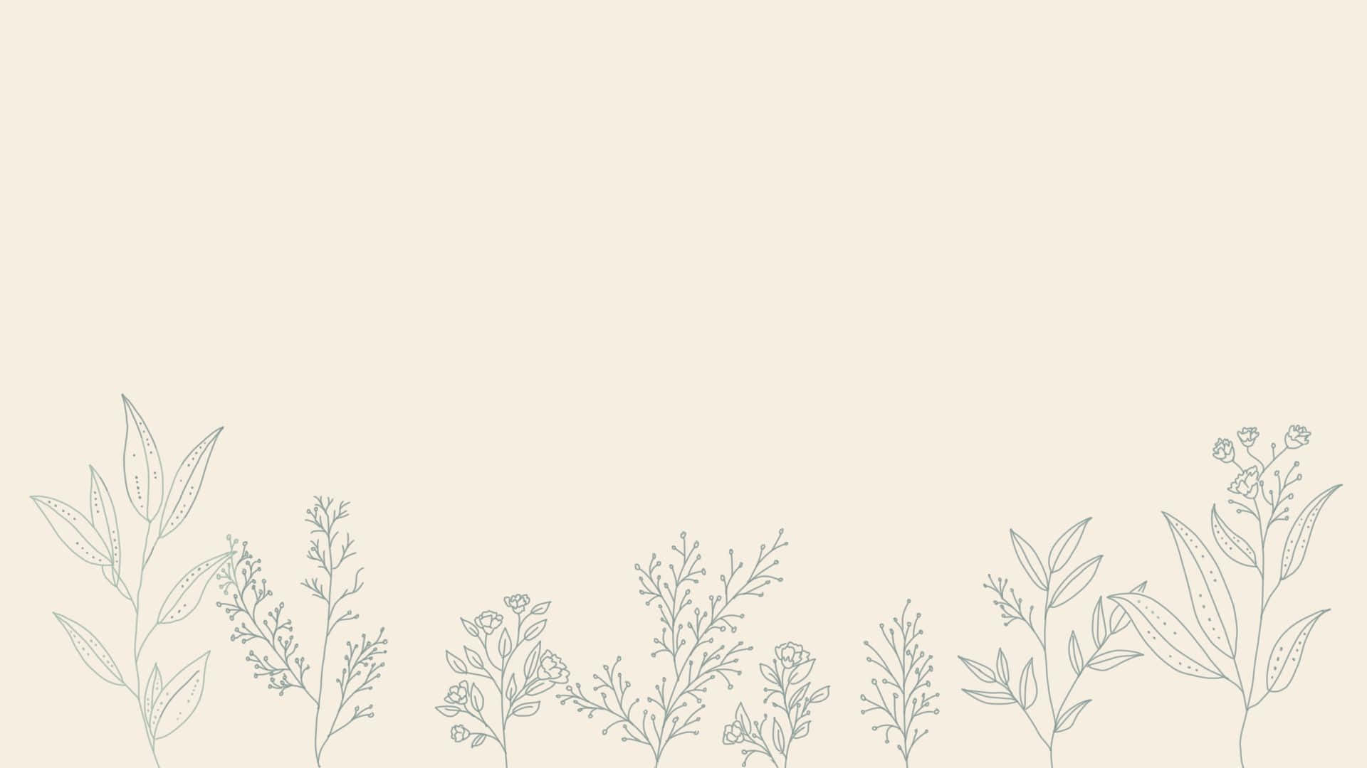 Minimalist Vintage 桌布 壁紙 — 柔和的灰色精緻線條植物圖案，環繞在奶油米色背景的底部。