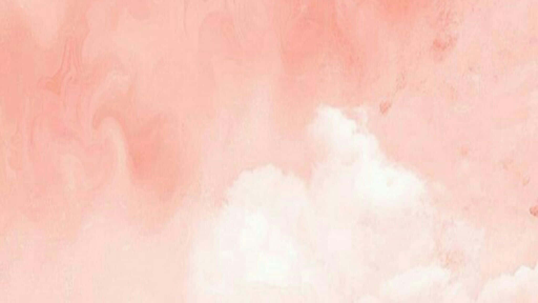 Aesthetic YouTube 桌布 壁紙 — 柔和的粉紅色水彩洗滌，帶有蓬鬆的白色雲狀紋理在畫布上飄動。