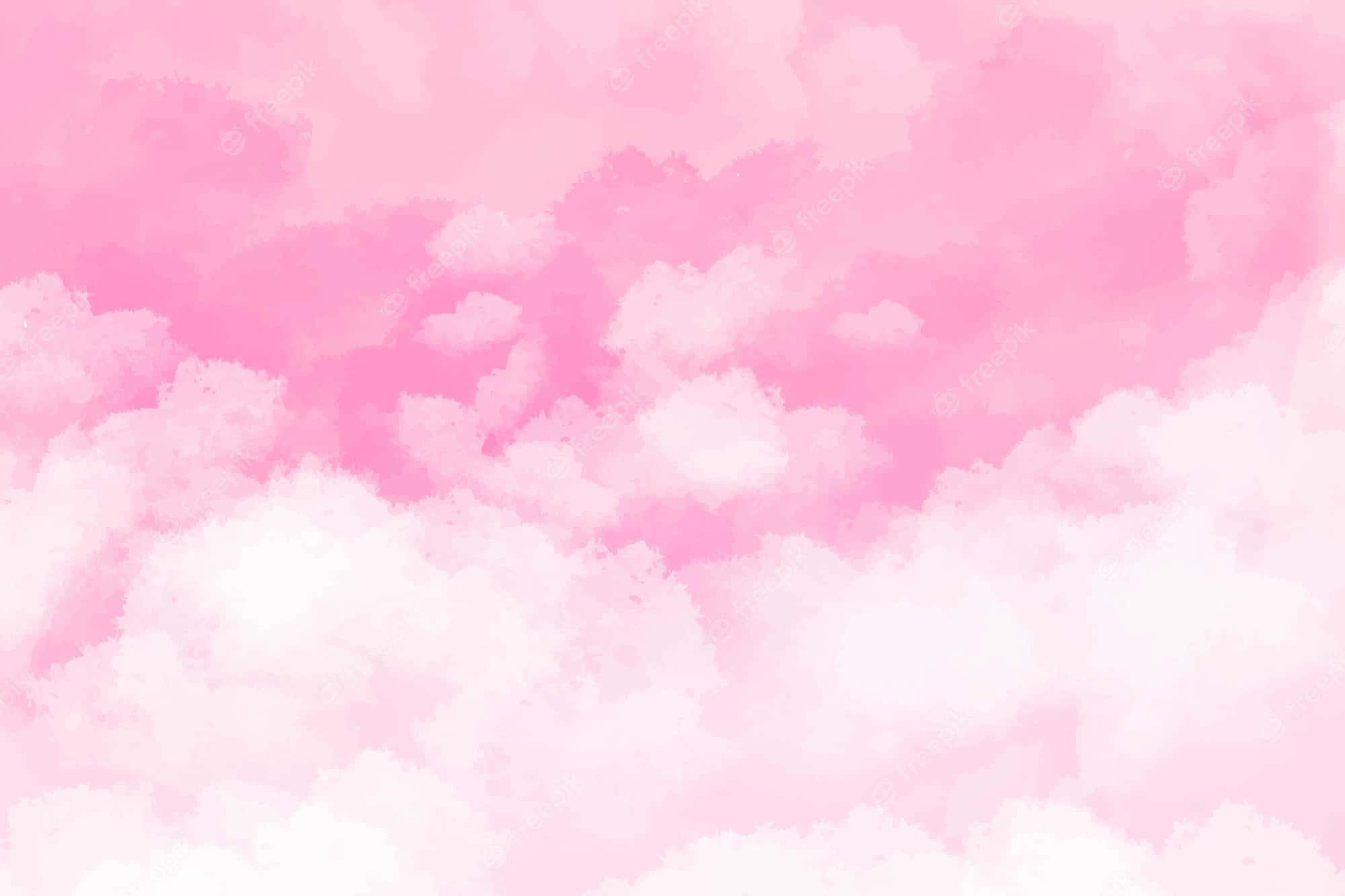 Pink Cloud 桌布 壁紙 — 柔和的粉紅色水彩雲朵在夢幻的天空中飄浮，帶有柔和的漸變和紋理筆觸。
