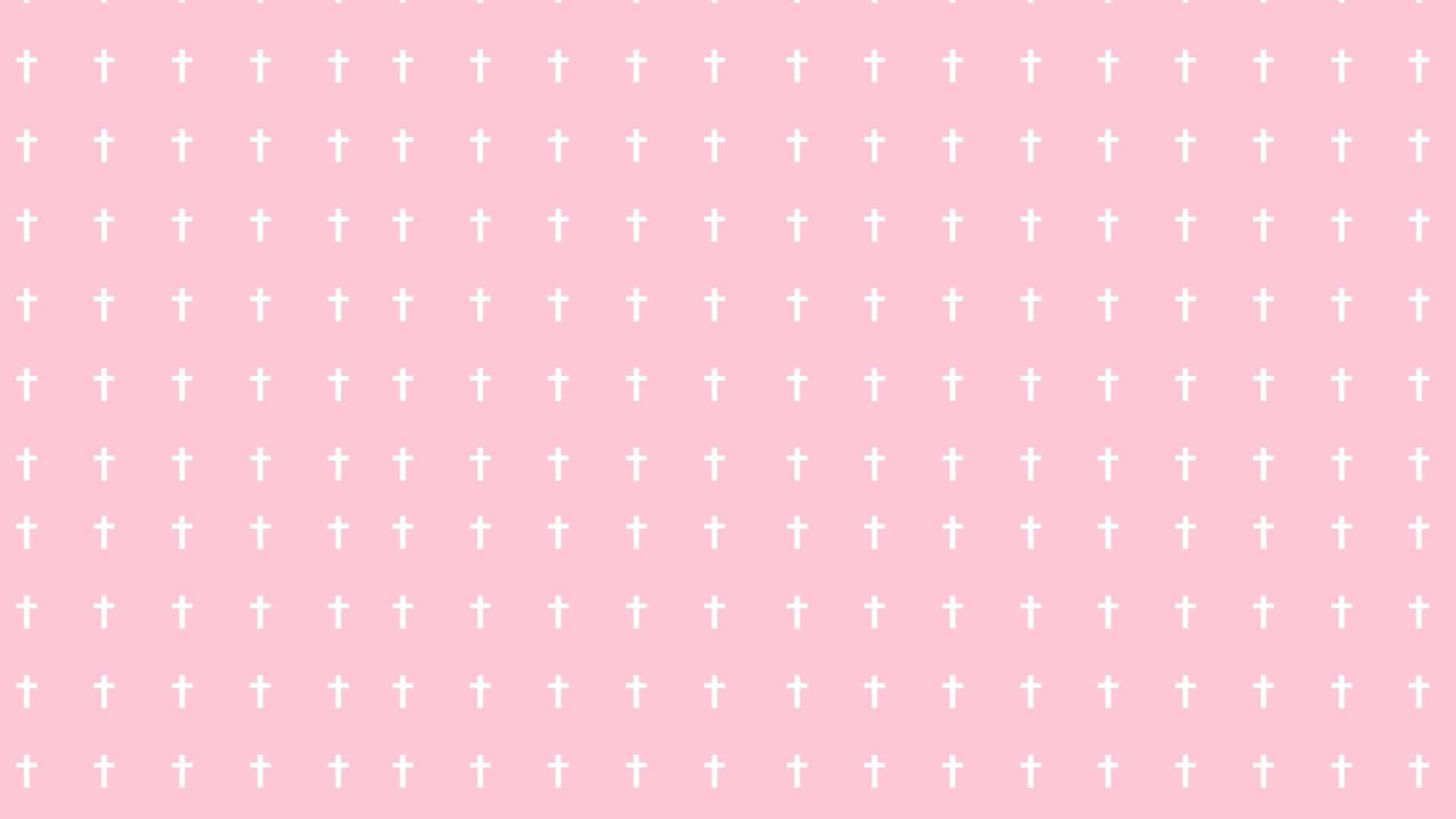 Simple Pink 桌布 壁紙 — 柔和的粉紅色背景，充滿了整齊排列的小白十字重複圖案。