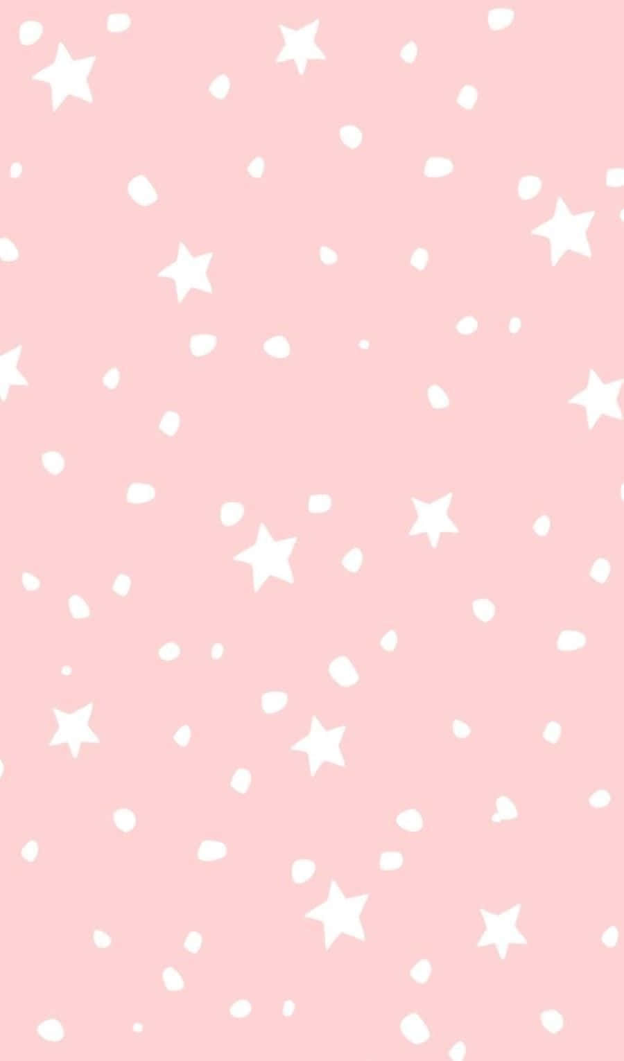 Aesthetic Star 桌布 壁紙 — 柔和的粉紅色背景上點綴著白色星星和抽象形狀，營造出夢幻般的天體圖案。