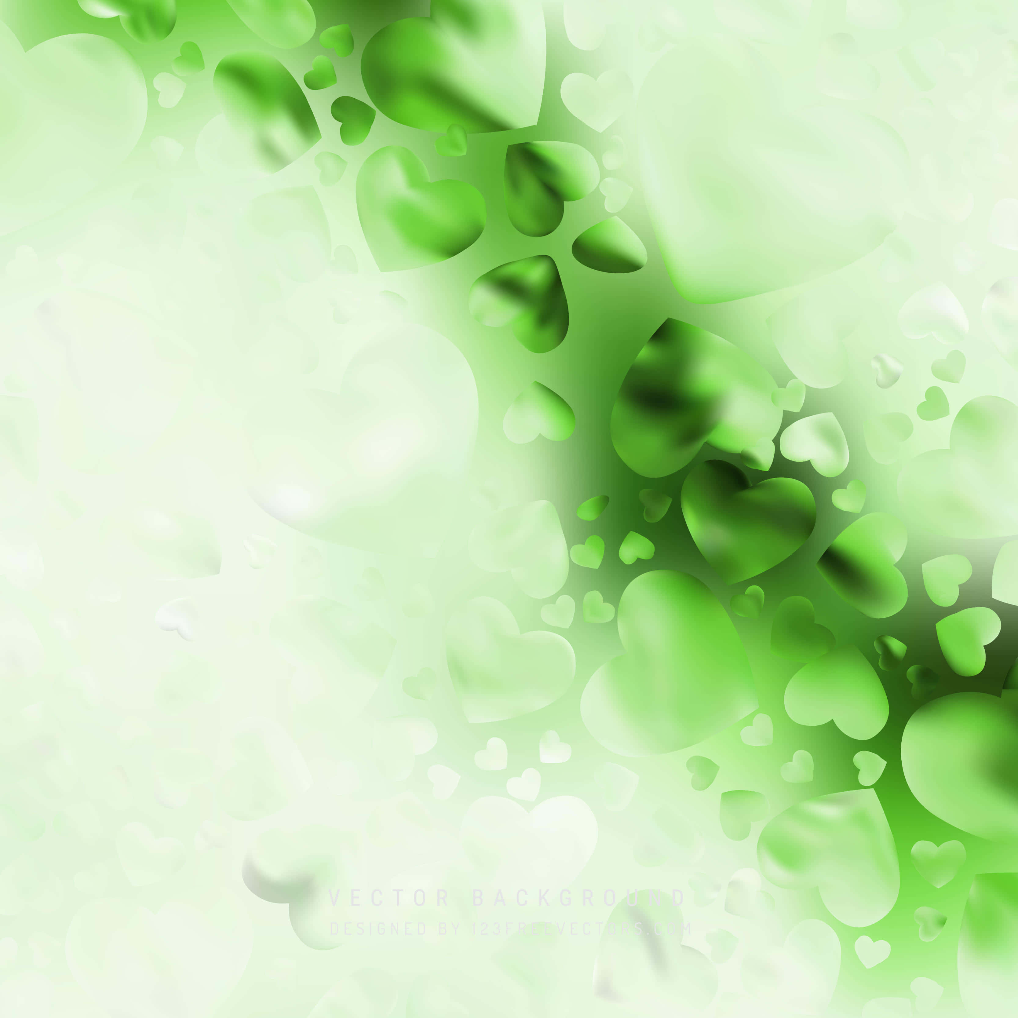 Green Heart 桌布 壁紙 — 柔和的綠色漸變背景，充滿半透明的心形圖案，由淺色漸變至深色。
