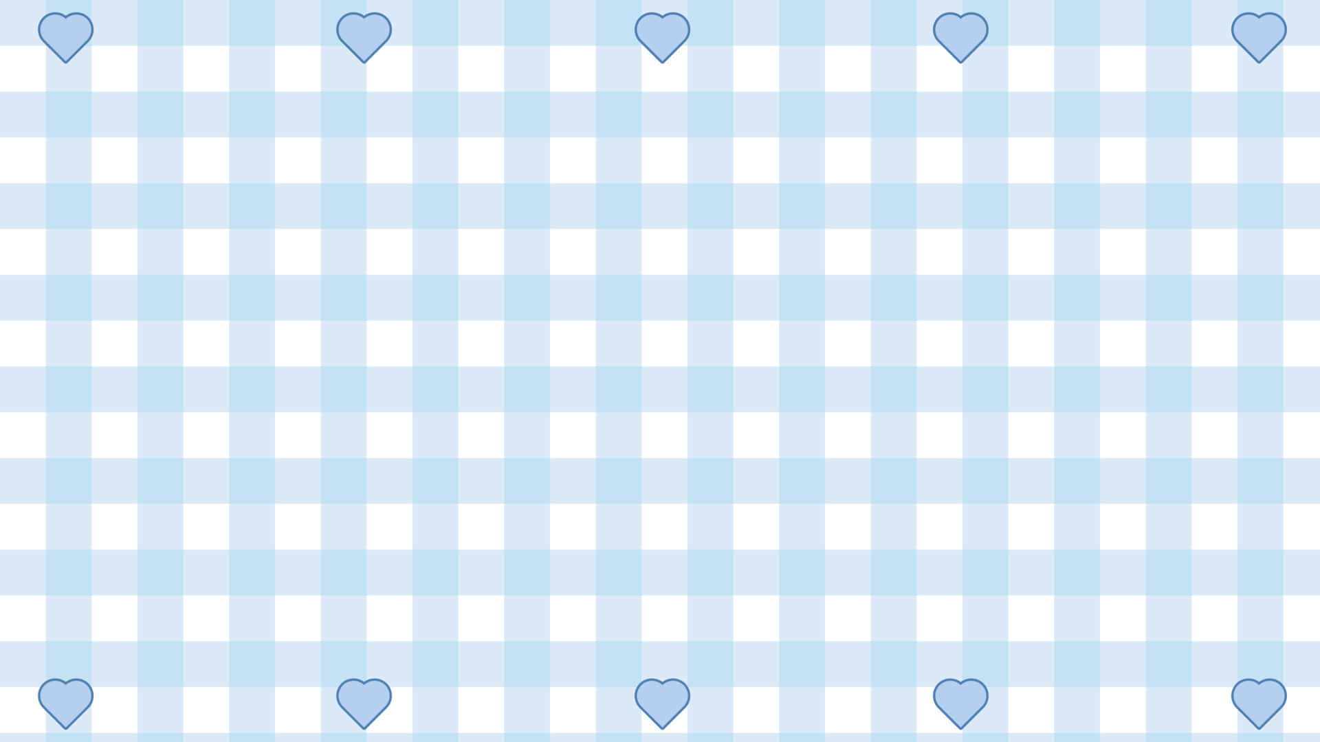 Cute Blue 桌布 壁紙 — 柔和的藍白格仔圖案，角落和邊緣帶有小愛心。