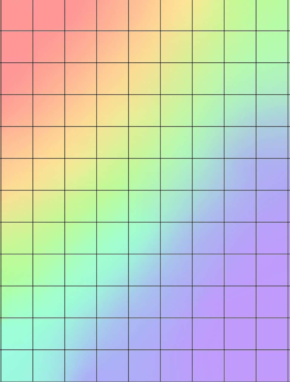 grid 桌布 壁紙 — 柔和粉彩方塊的網格從溫暖的粉紅色平穩過渡到冷色調的紫色，形成彩虹漸變。