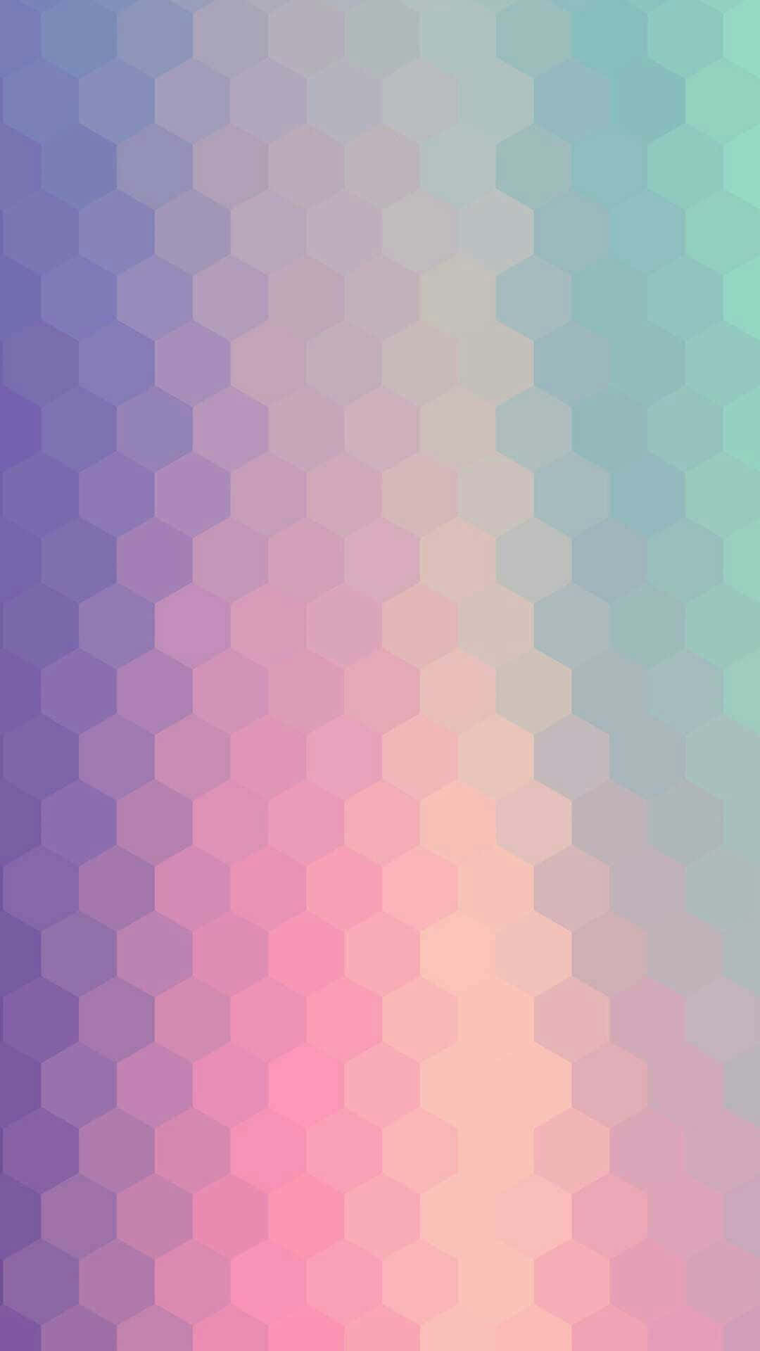 Pastel Phone 桌布 壁紙 — 柔和粉彩色的漸變在重複的六邊形圖案中流動，營造出舒緩的抽象背景。