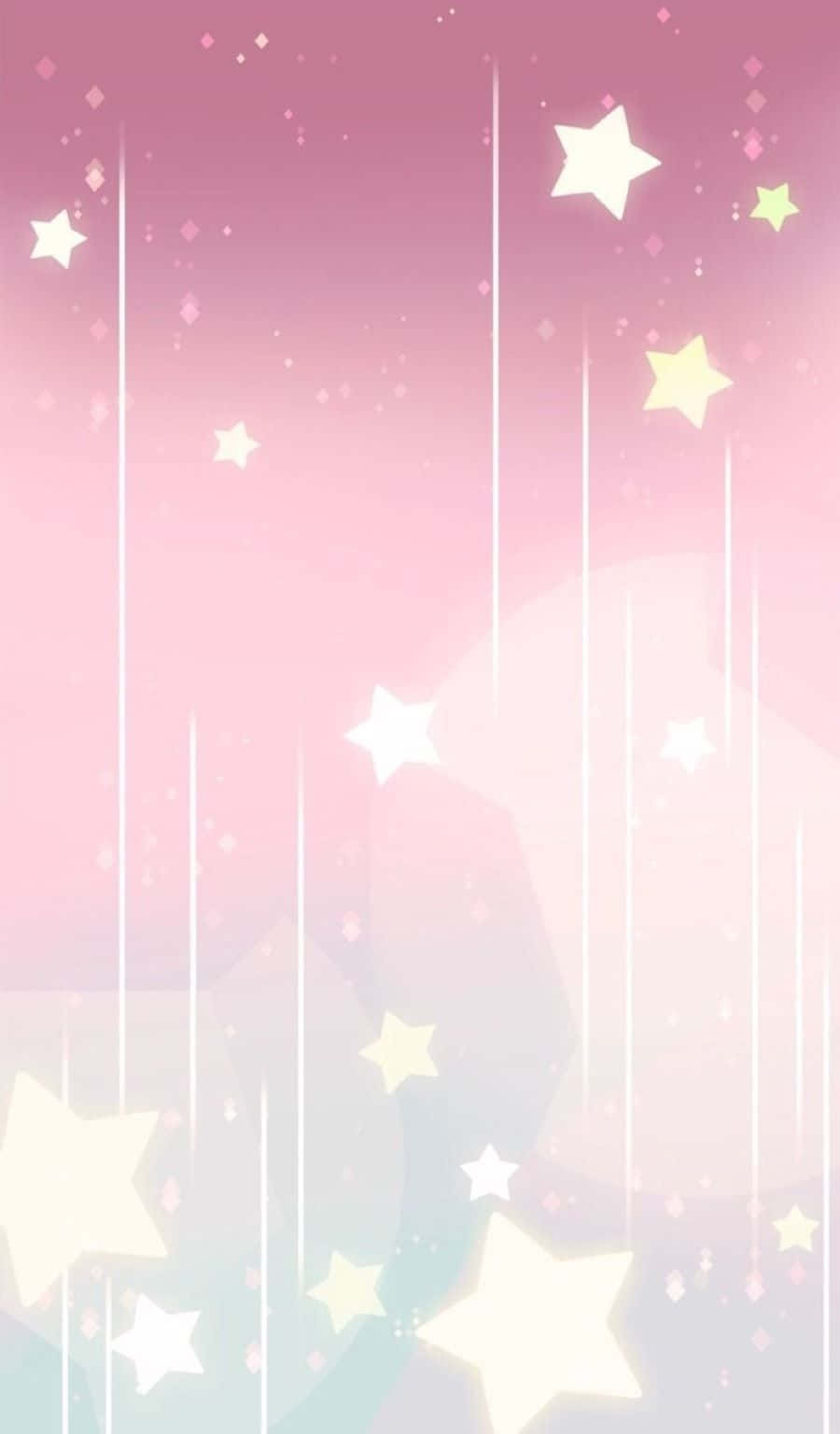 Aesthetic Star 桌布 壁紙 — 柔和粉紅漸變天空，閃爍星星與閃亮鑽石塵如溫柔細雨般飄落。