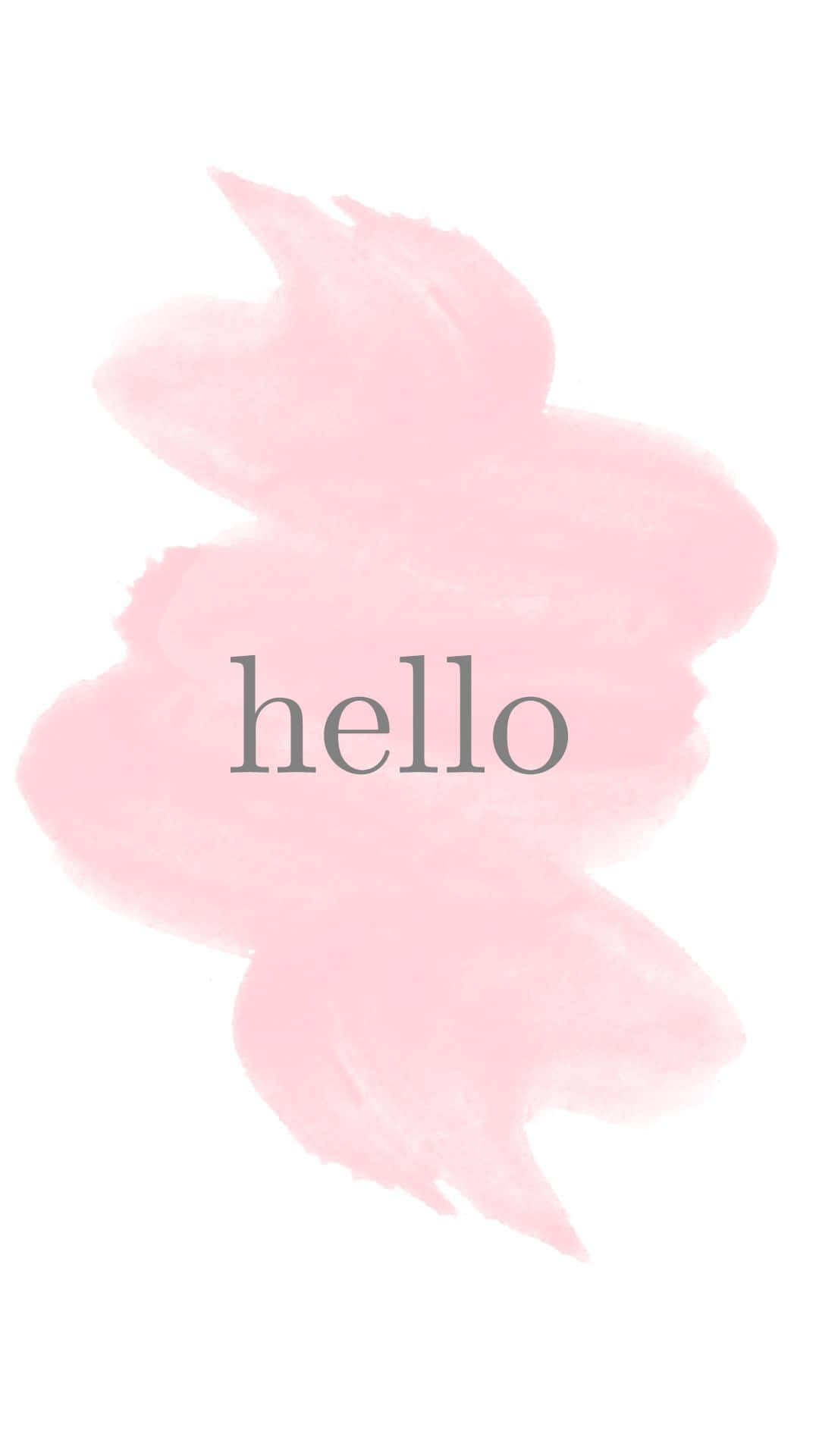 你好 桌布 壁紙 — 柔和粉紅色水彩潑濺，中央灰色 hello 字樣，白色背景。