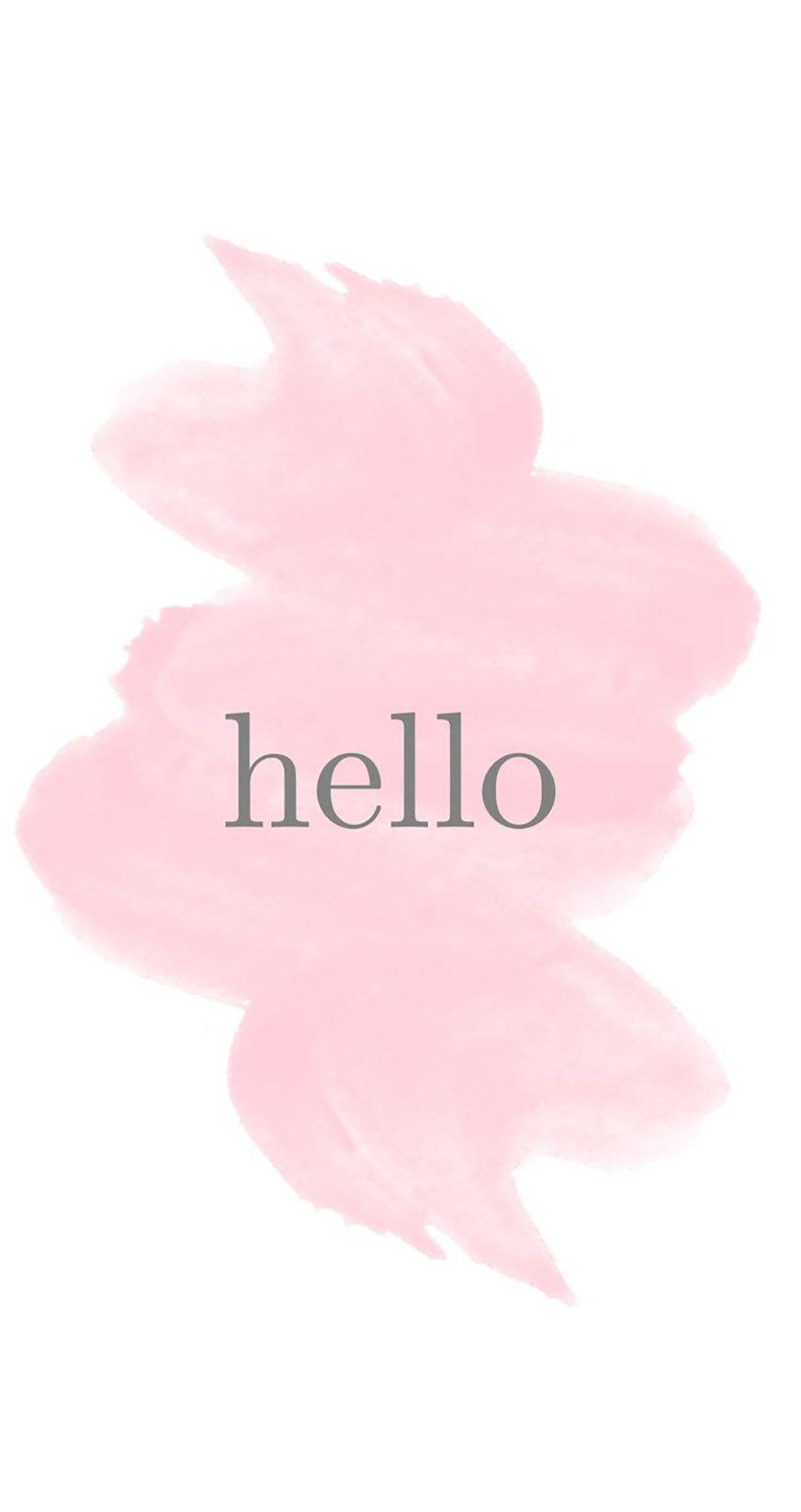 cute iPhone lock screen 桌布 壁紙 — 柔和粉紅色水彩筆觸，中央帶有 hello 字樣，背景為白色。