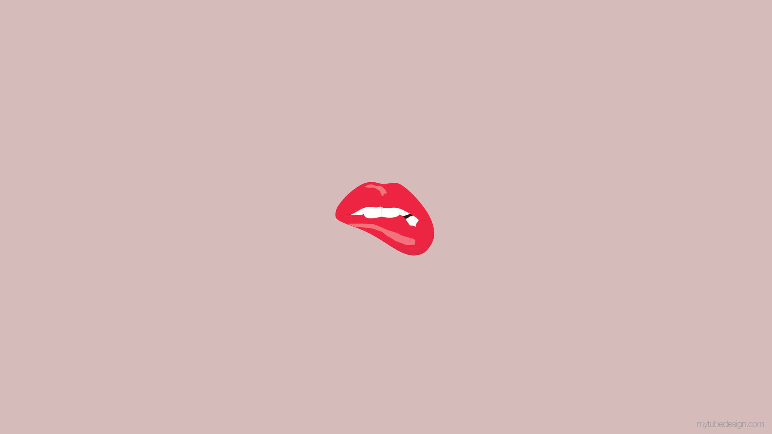 Aesthetic YouTube 桌布 壁紙 — 柔和粉紅色背景中央的簡約光澤紅唇插圖。