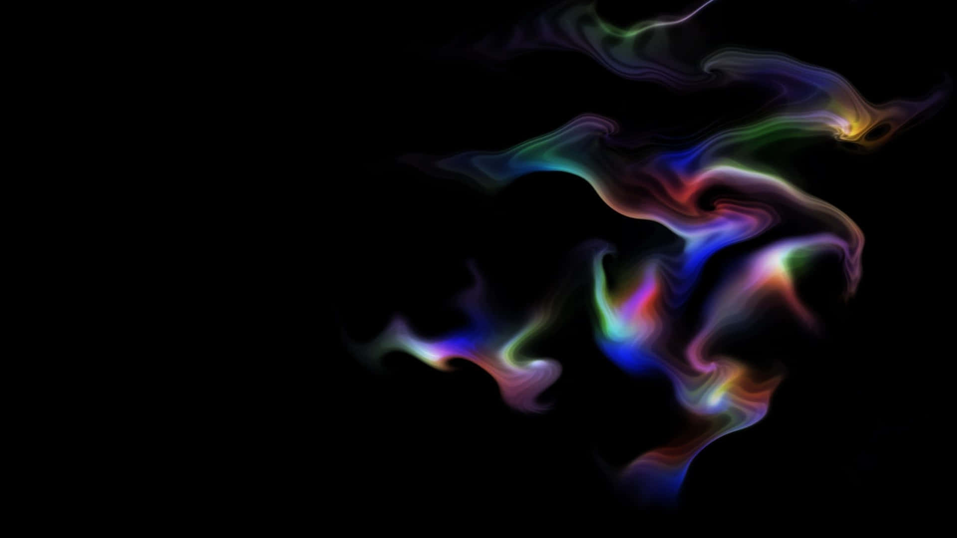 在黑色背景上發光的動態彩虹色漩渦。