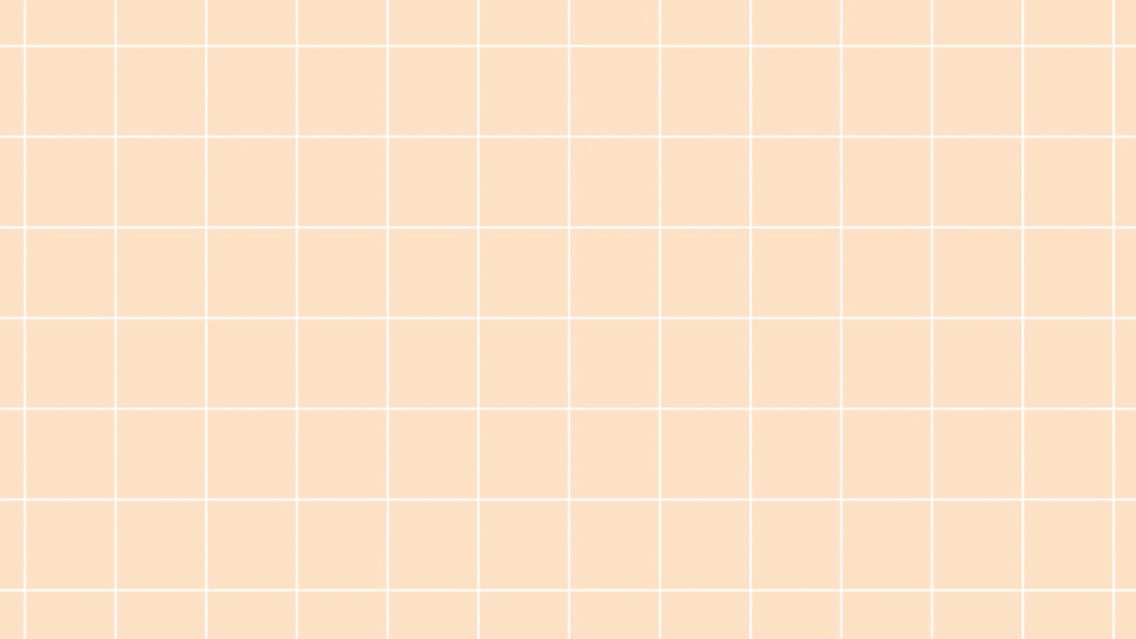 Pastel Aesthetic Grid 桌布 壁紙 — 柔和蜜桃色網格圖案，以清晰的白色線條在整個畫面中形成均勻的方格。