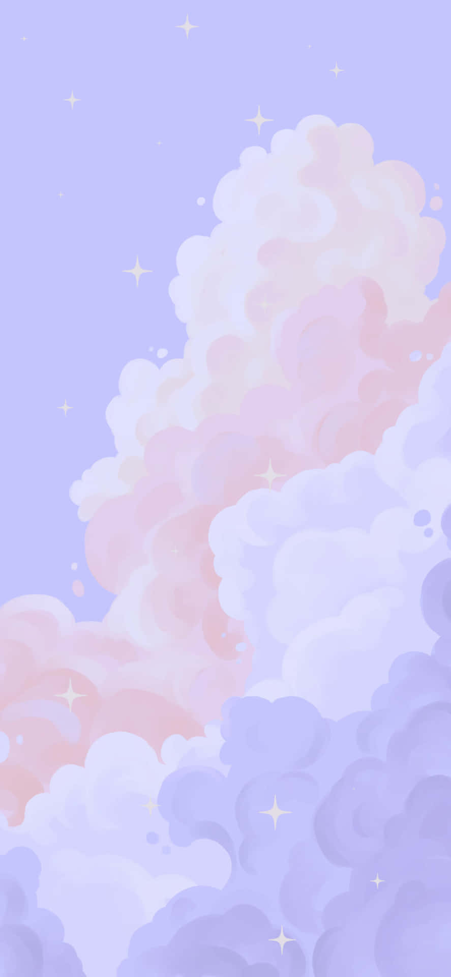 柔潤馬爾文背景 壁紙 — 粉紅色和薰衣草色的柔和雲朵在星空下飄浮，構成柔和夢幻的數碼插圖。