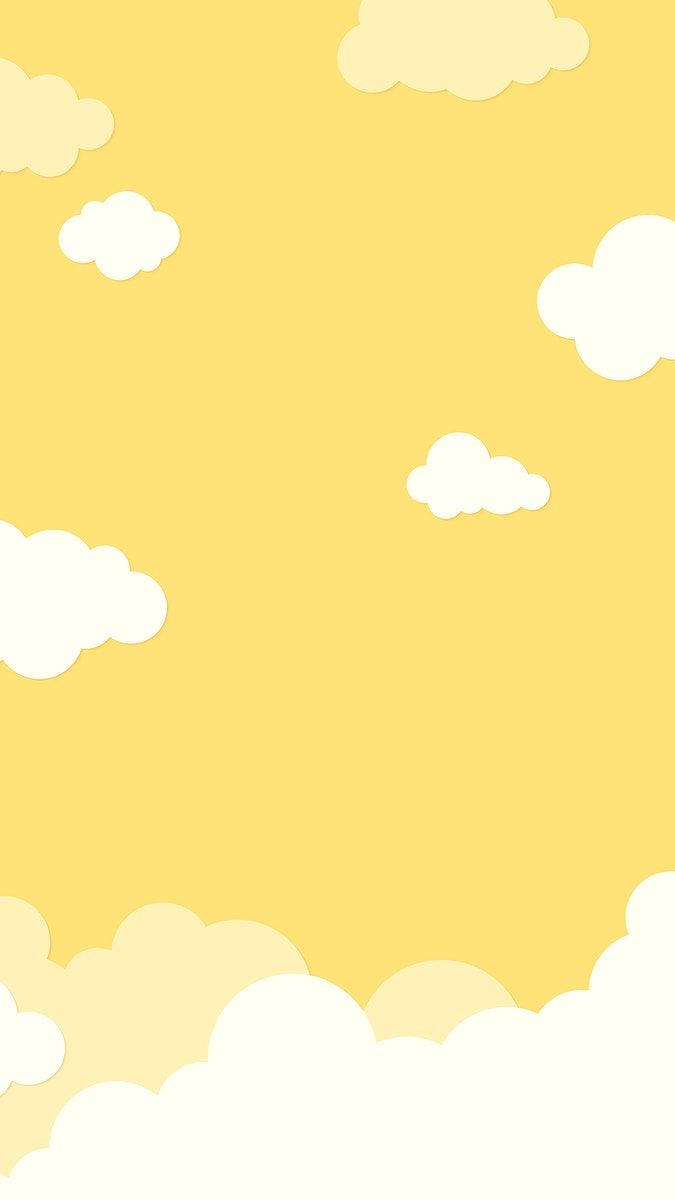 Cloudy Sky 桌布 壁紙 — 柔軟的白雲在溫暖的黃色天空中輕輕漂浮，呈現極簡的剪紙風格。