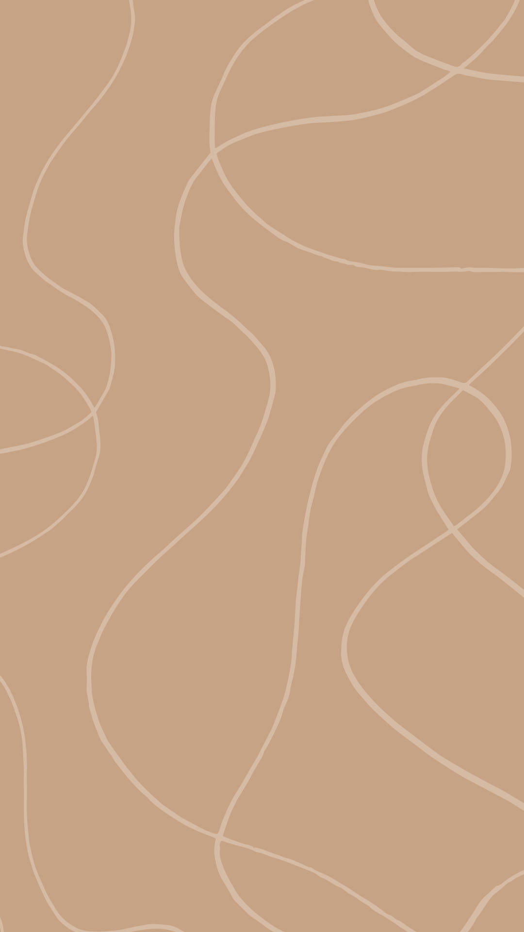 Beige Minimalist 桌布 壁紙 — 柔軟的米色背景，帶有流動的奶油色抽象線條，營造出平靜的極簡圖案。