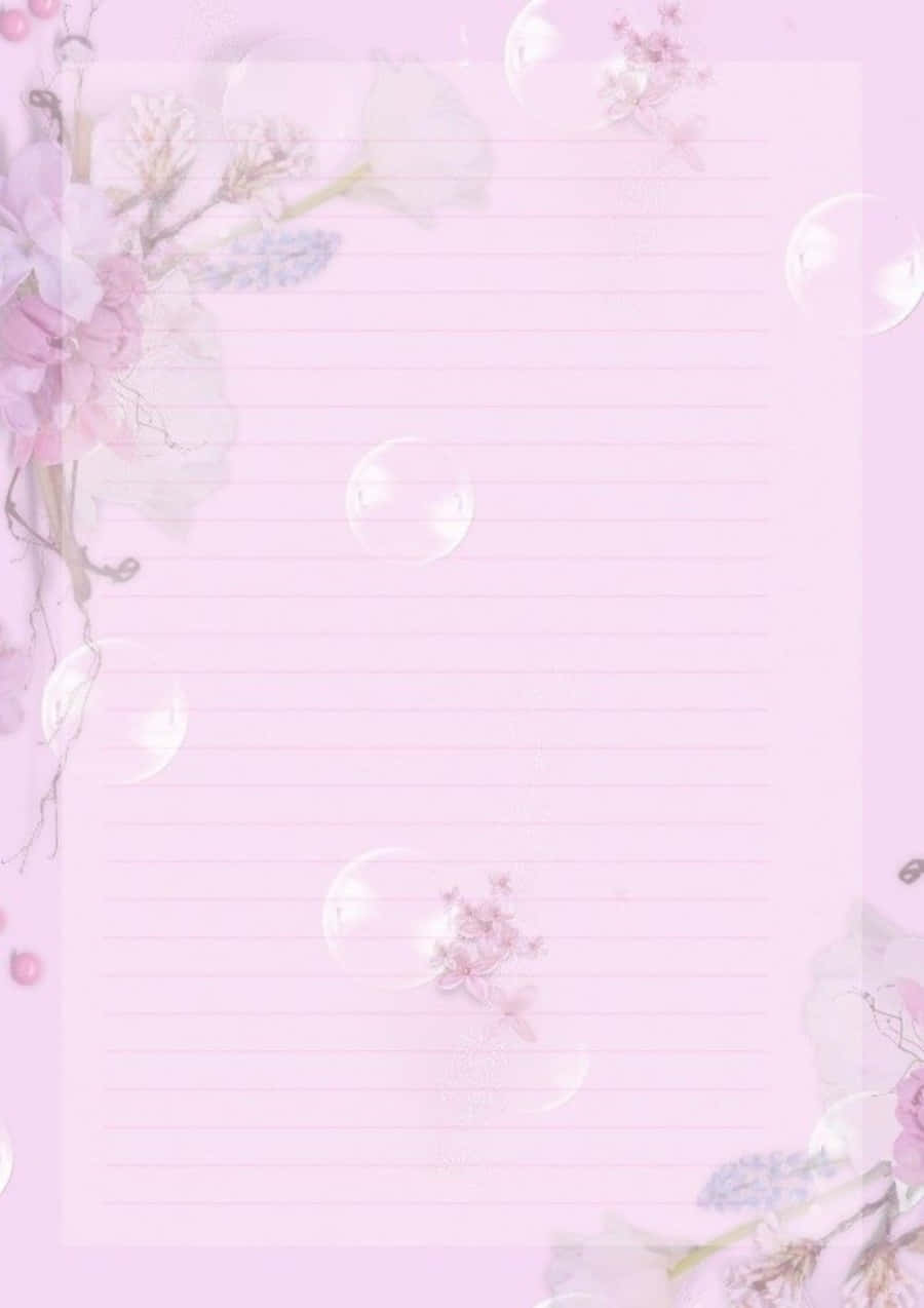 paper 桌布 壁紙 — 柔軟的粉紅色橫線紙，飾有精緻的花卉插圖和漂浮的氣泡，呈現夢幻的柔和色調美學。