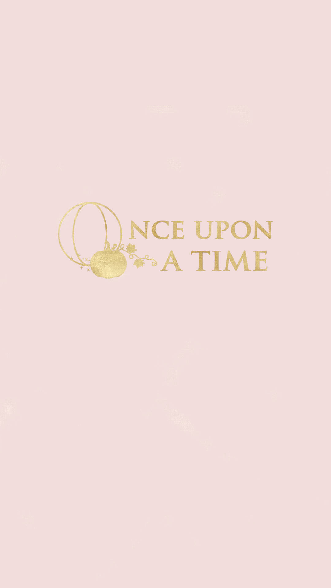 迪士尼 桌布 壁紙 — 柔軟的粉紅色牆紙，金色箔紙文字寫著「ONCE UPON A TIME」，旁邊有一個裝飾性圓形徽章。