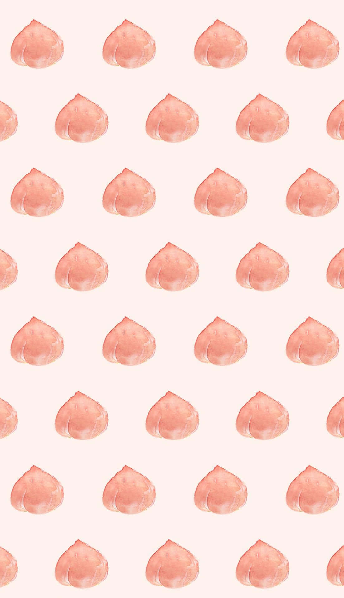 Peach iPhone 桌布 壁紙 — 柔軟的粉紅色蜜桃心形圖案整齊排列在淡粉紅底色上，帶有水彩質感。