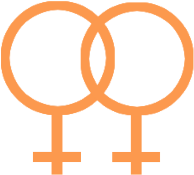 桃色女同性戀象徵圖形 壁紙 — 黑色背景上兩個相互鎖定的橙色女性性別符號。