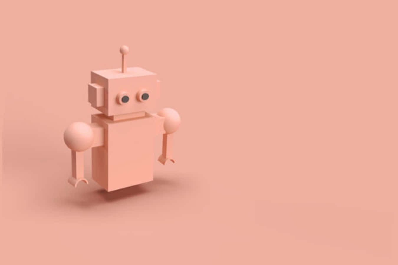 一個蜜桃色的3D渲染機械人，圓眼睛和天線，在蜜桃色背景上。