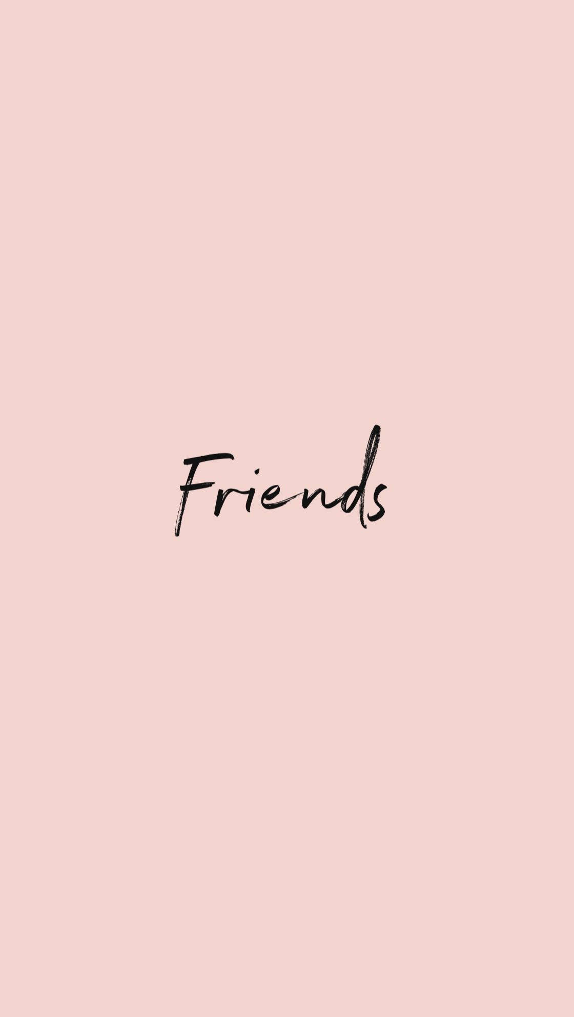 在粉紅色背景上以黑色草書寫成的Friends一詞。