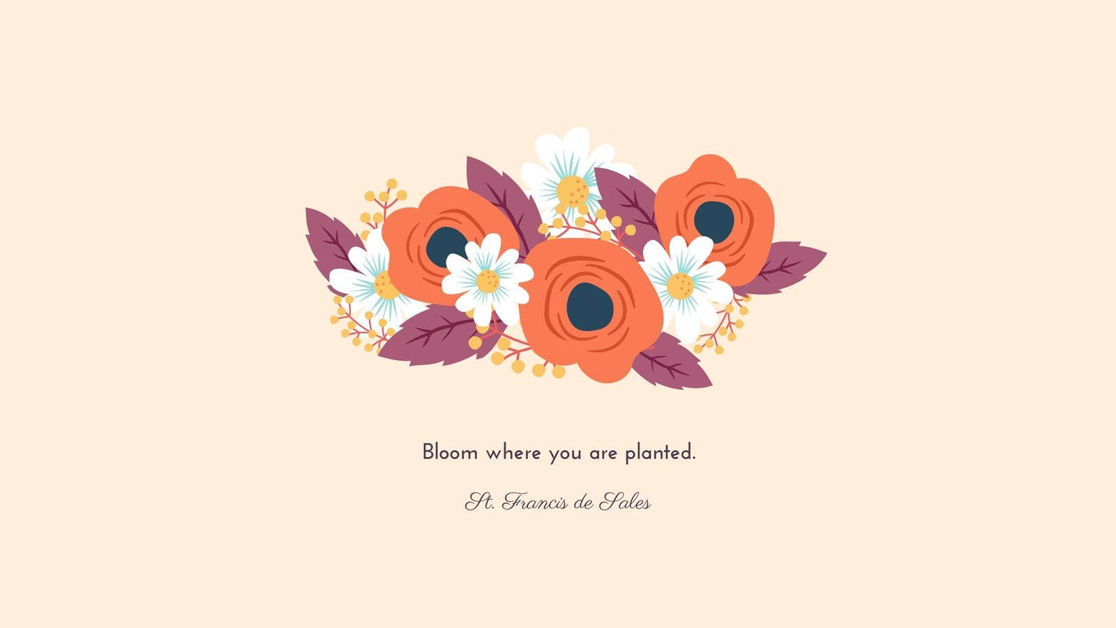 帶有引言 bloom where you are planted 的花卉插圖