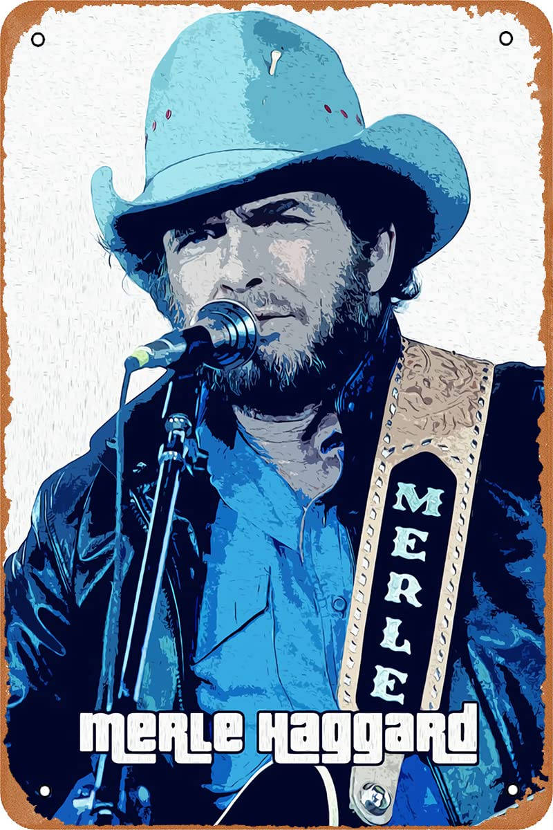 Merle Haggard 用咪高峰同結他帶表演。