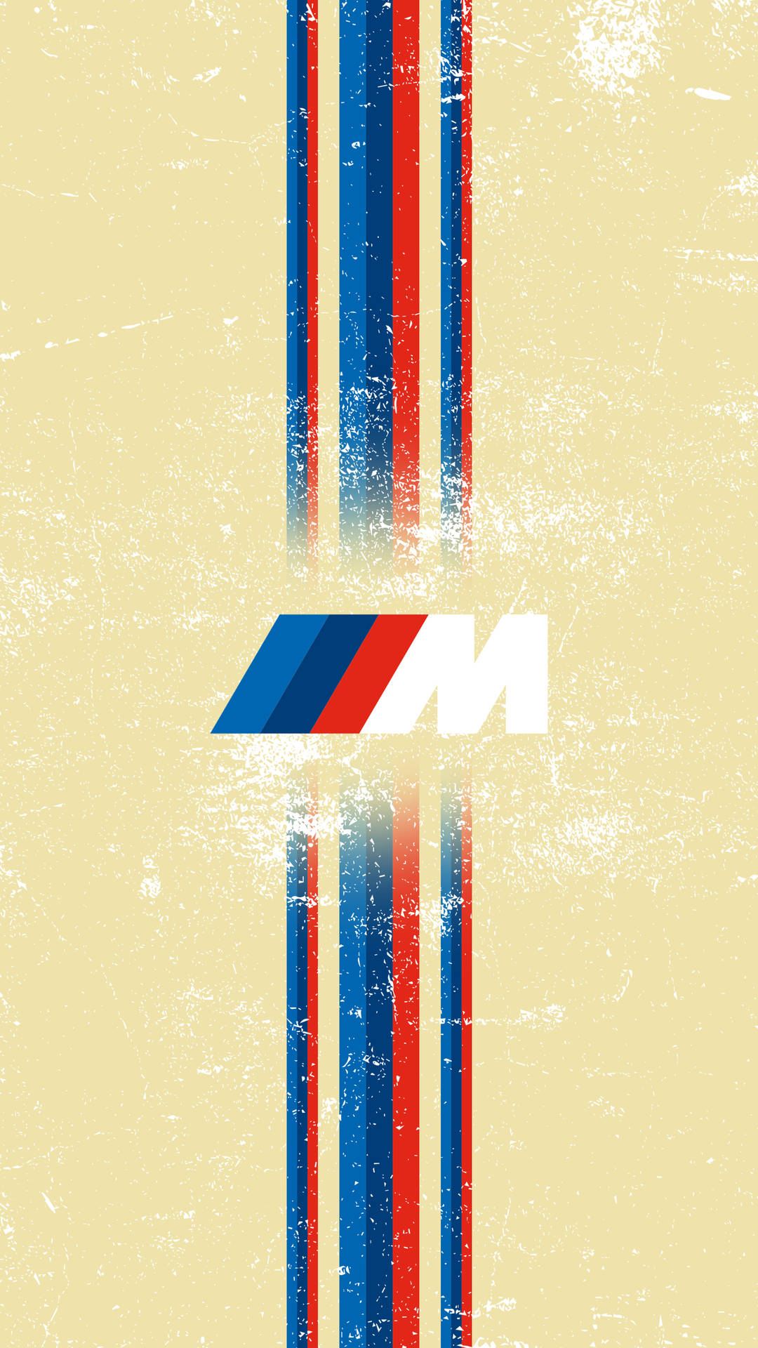 BMW M標誌，帶有藍色、紅色和白色條紋，位於紋理米色背景上。