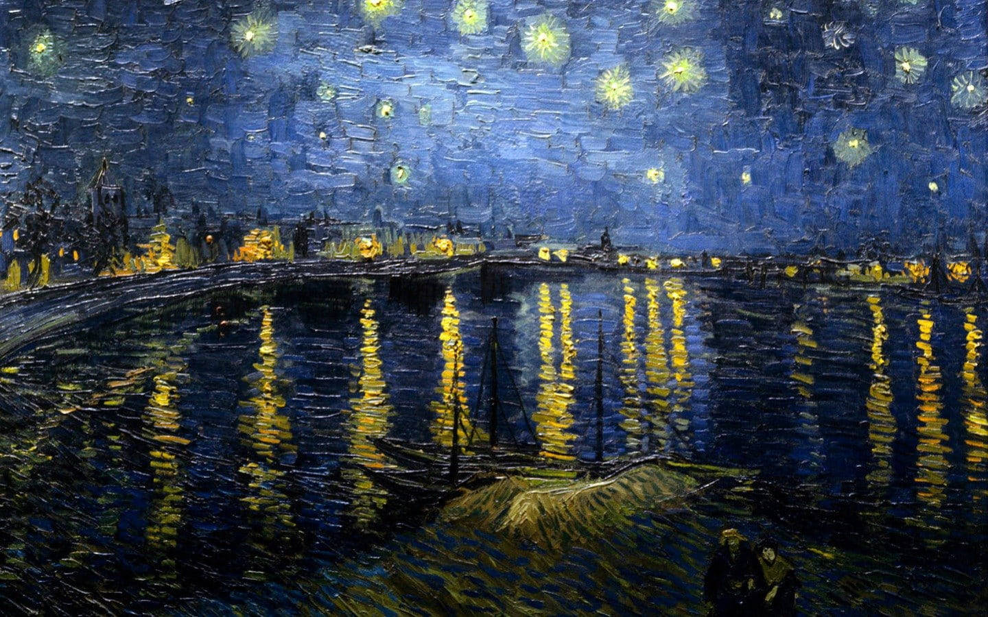 河流上閃爍著光芒和一艘小船的星空之夜。