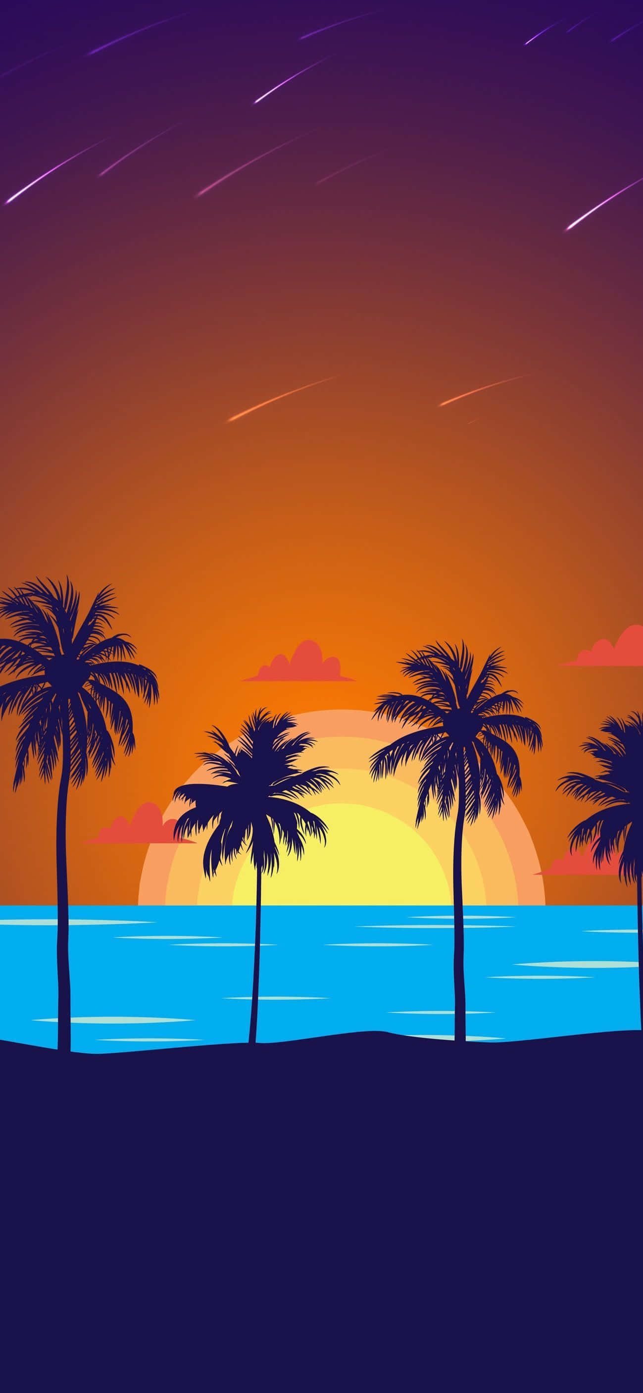 棕櫚樹與海洋的日落景色 壁紙
